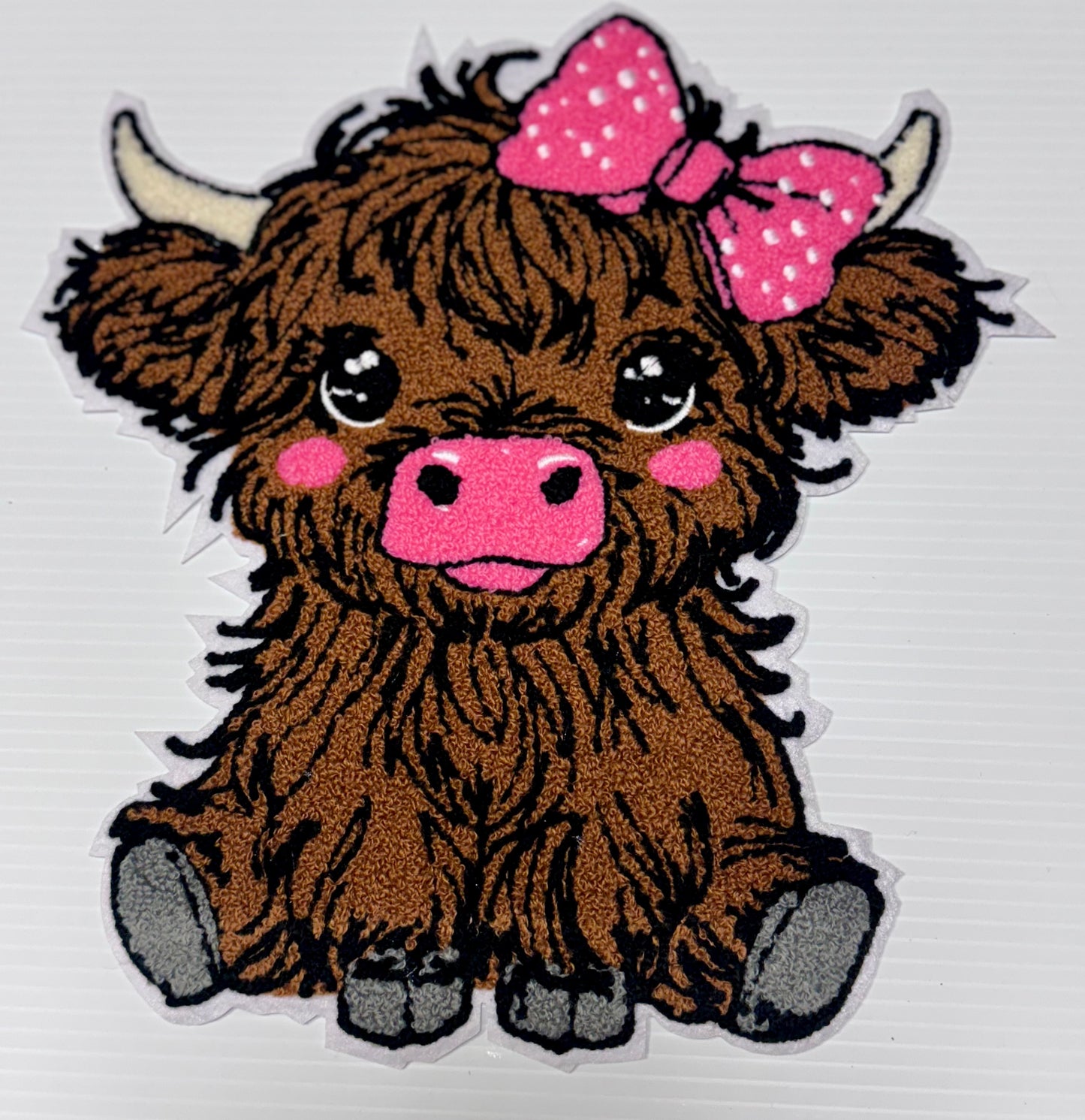 Highland Cow Patch, 11 in Patch, Chenille Patch, Cow Patch, Pink Patch, Farm Patch, Iron on Patch, DIY