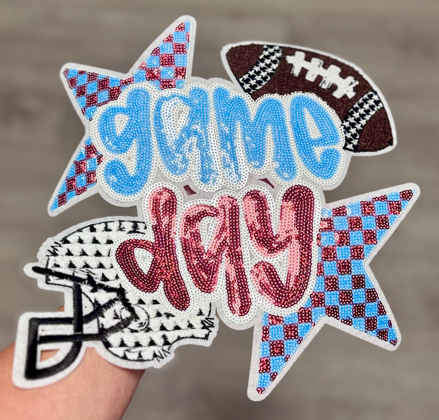 Football Game Day Patch, 11 in Patch,Game Day Patch, Red and Blue Patch, Sequin Football Patch, Sports Patch, Sequin Patch, Iron on Patch, DIY
