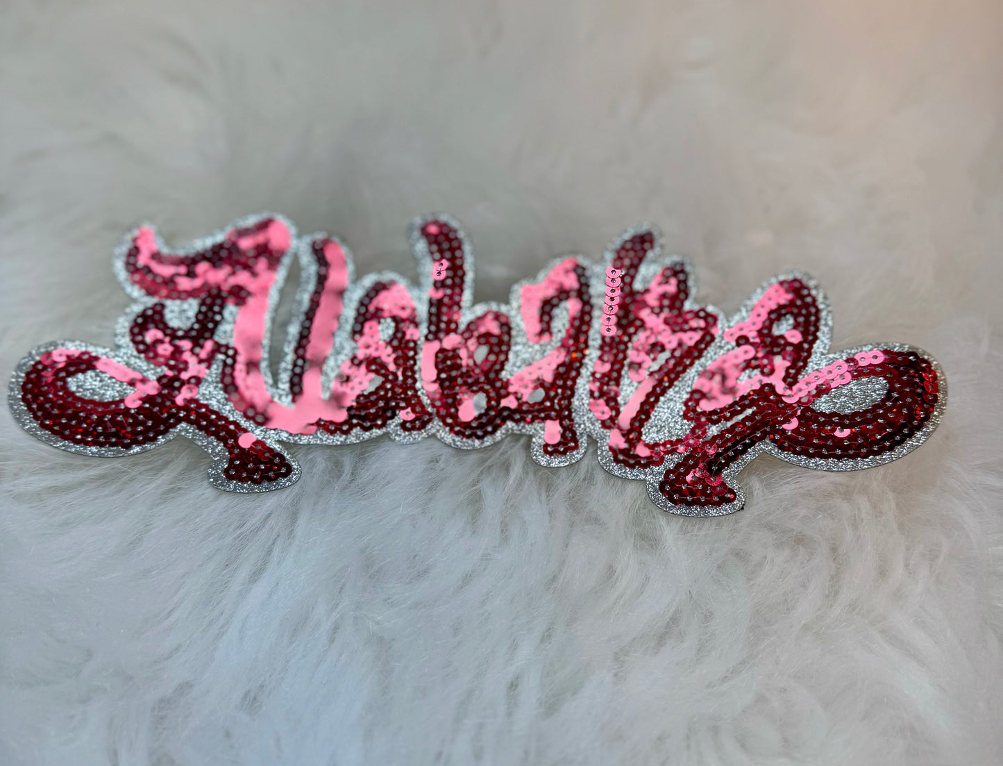 Sequin Patch, Crimson Alabama Patch, Silver Glitter Backing, Iron On Patch, Game Day Patch, Mascot Patch, DIY Patch