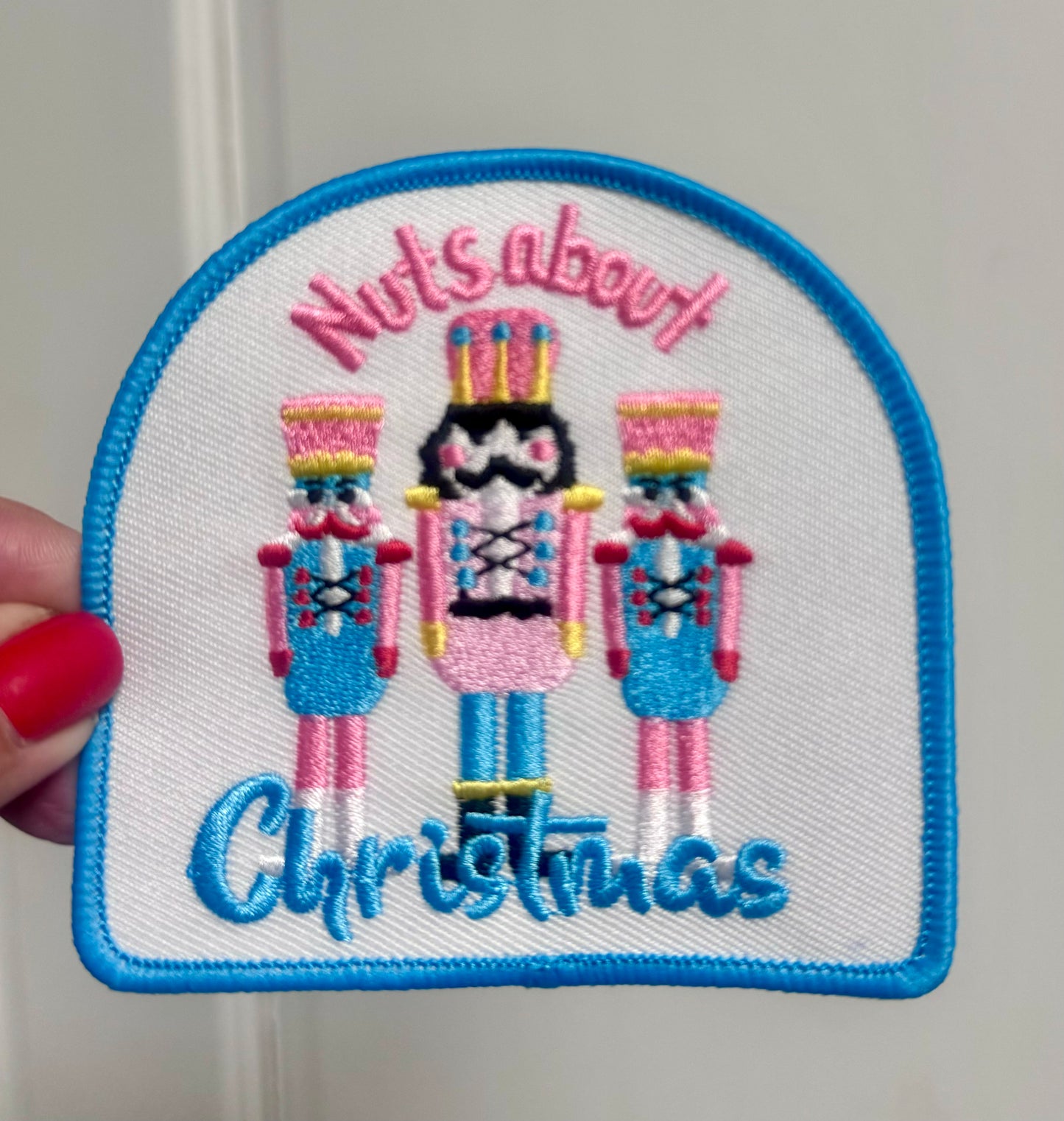 Nuts about Christmas Patch, Nutcracker Patch, Custom 3.5" Embroidery Iron On Patch, Trucker Hat Patch, Christmas Patch, Hat Bar Patch, Small Patch, Holiday Patch, Pink Patch, DIY Patch
