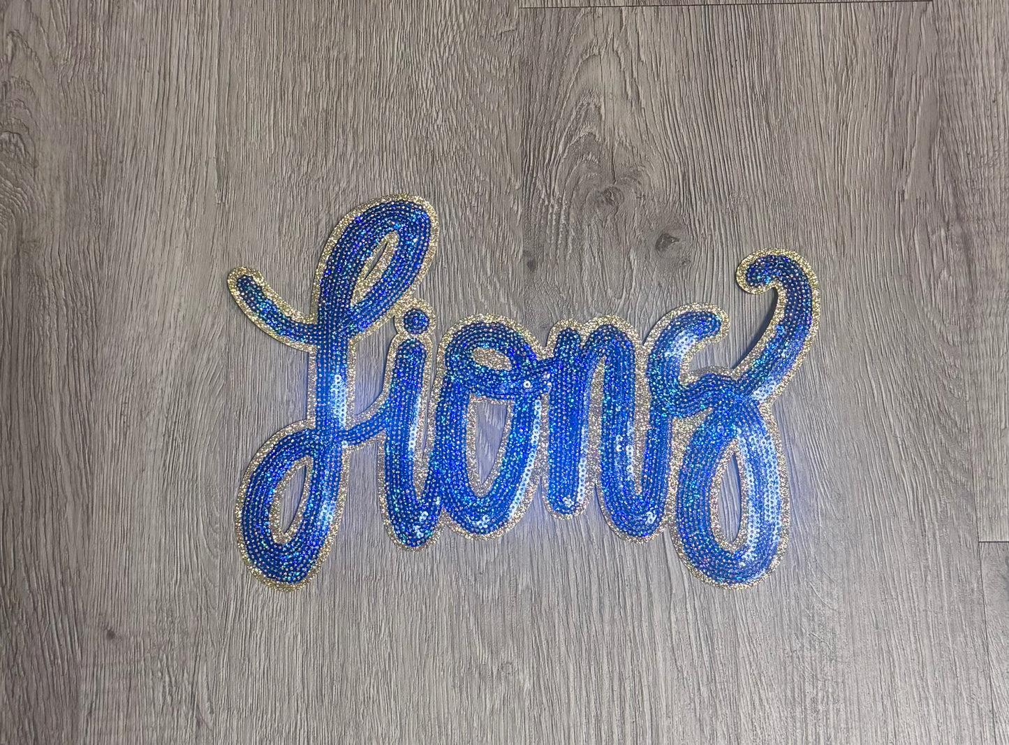 Lions Patch, Sequin Patch, Football Patch, Lions Royal Blue Game Day Sequin Patch, Sequin Patch, DIY, Iron on Patch, Gold glitter backing