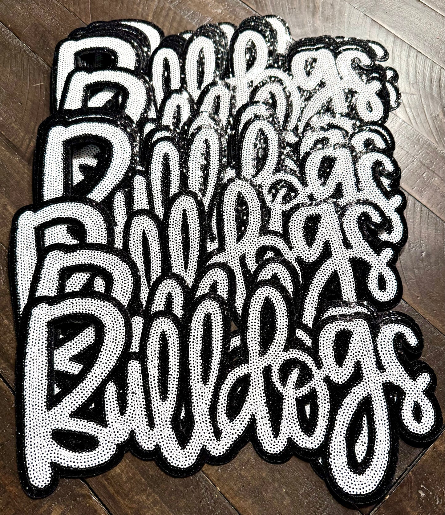 Bulldogs Patch, Sequin Patch, White Bulldogs Patch, Black Glitter Backing, Iron On Patch, Game Day Patch, Mascot Patch, DIY Patch
