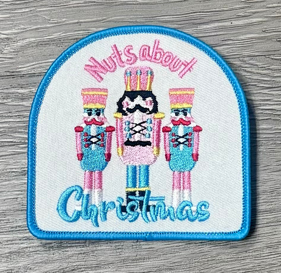 Nuts about Christmas Patch, Nutcracker Patch, Custom 3.5" Embroidery Iron On Patch, Trucker Hat Patch, Christmas Patch, Hat Bar Patch, Small Patch, Holiday Patch, Pink Patch, DIY Patch