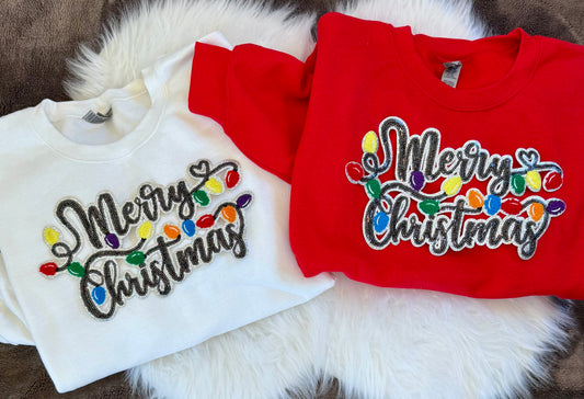 Sequin Merry Christmas Patch, Chenille Christmas Lights patch, Iron on Patch, Glitter Patch, DIY Patch, Christmas Patch