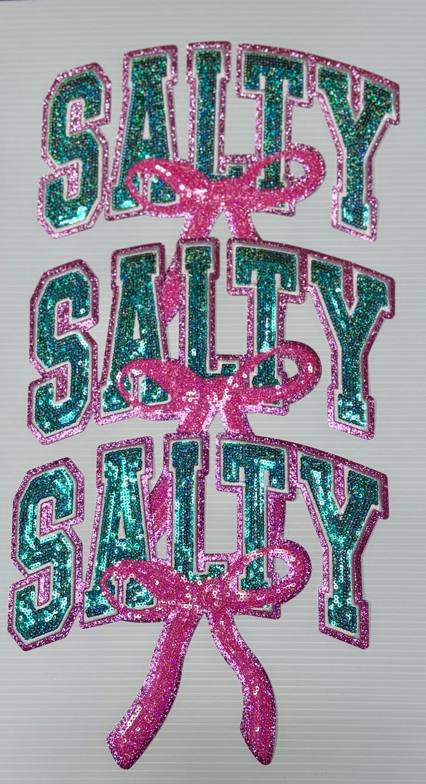 Salty Patch, Salty Sequin Bow Patch, Pink Glitter Backing, Iron on Patch, DIY