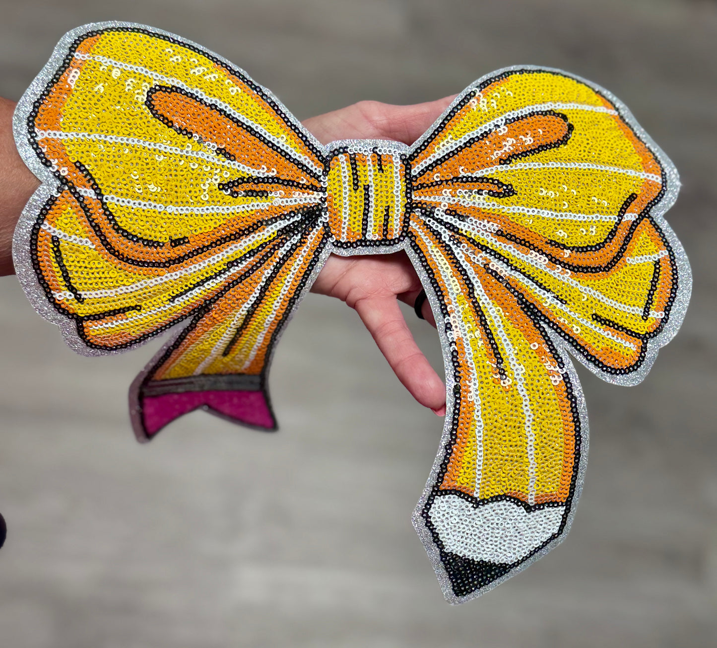 Pencil Bow Patch, 11 inch Patch, Teacher Patch, School Patch, Bow Patch, Iron on Patch, DIY