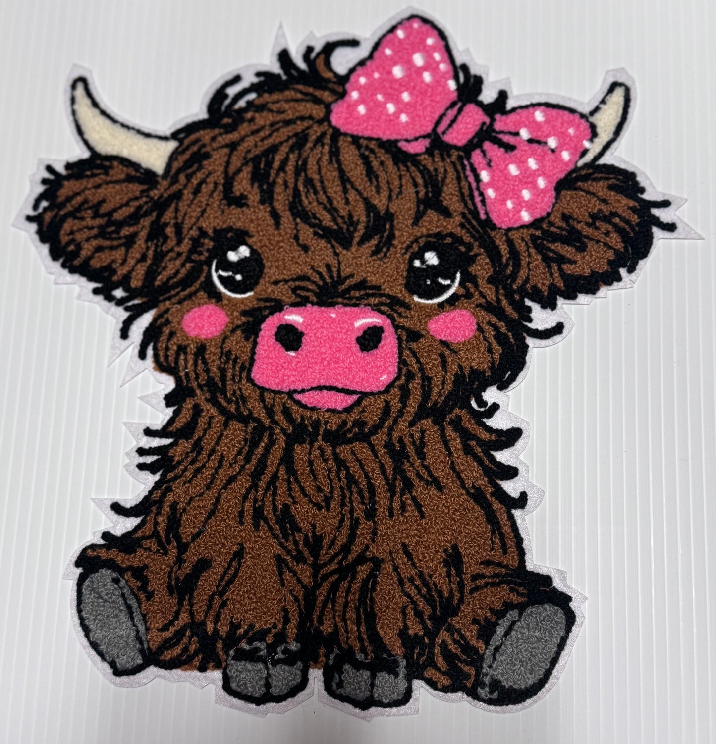 Highland Cow Patch, 11 in Patch, Chenille Patch, Cow Patch, Pink Patch, Farm Patch, Iron on Patch, DIY