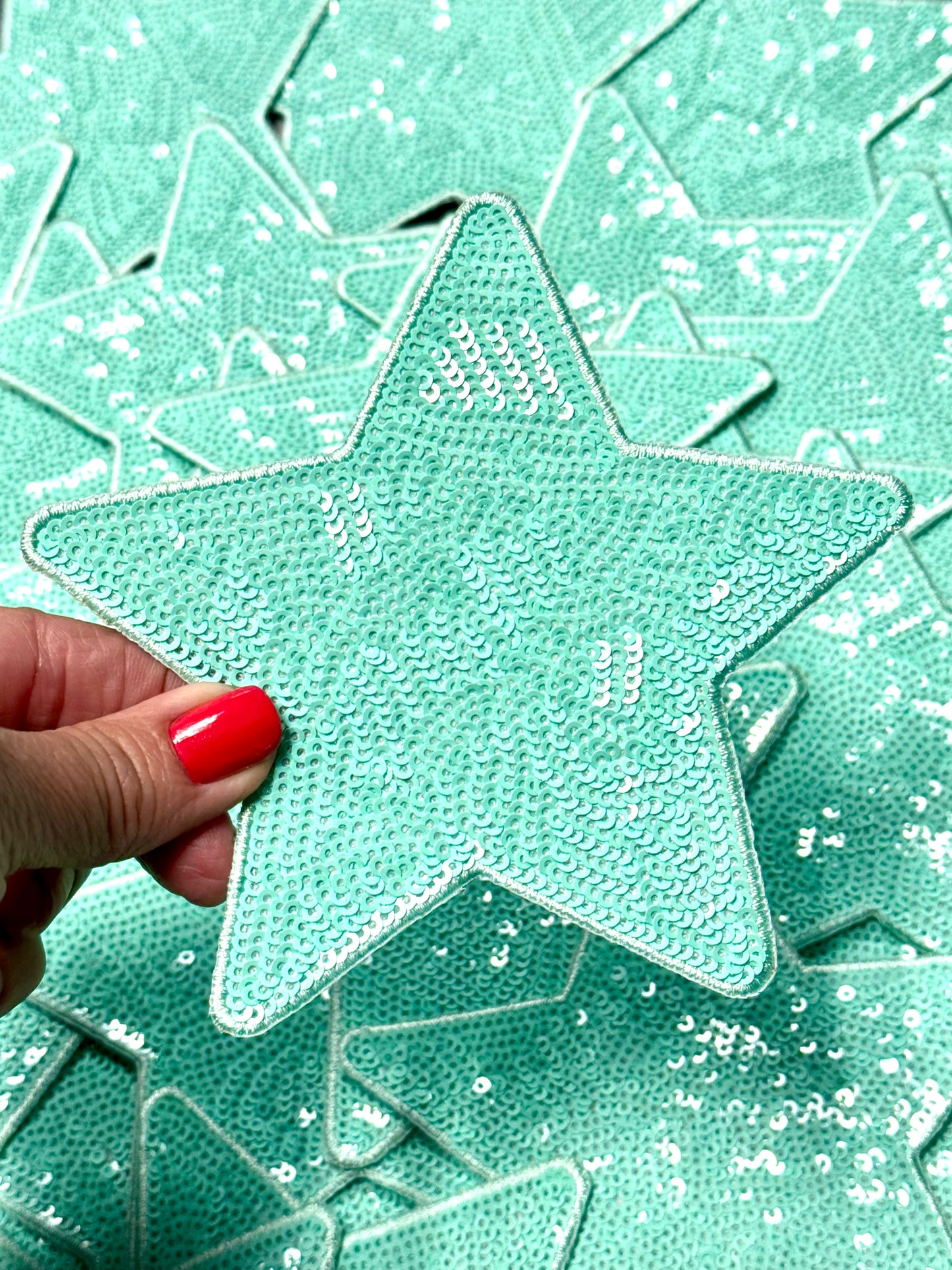 Star Patch, Sequin Star Patch, Turquoise 5" Sequin Star Patch, Iron on Patch, DIY, Turquoise PatchTrucker Hat Patch, Preppy Patch Trendy Patch Patch, Sequin Star