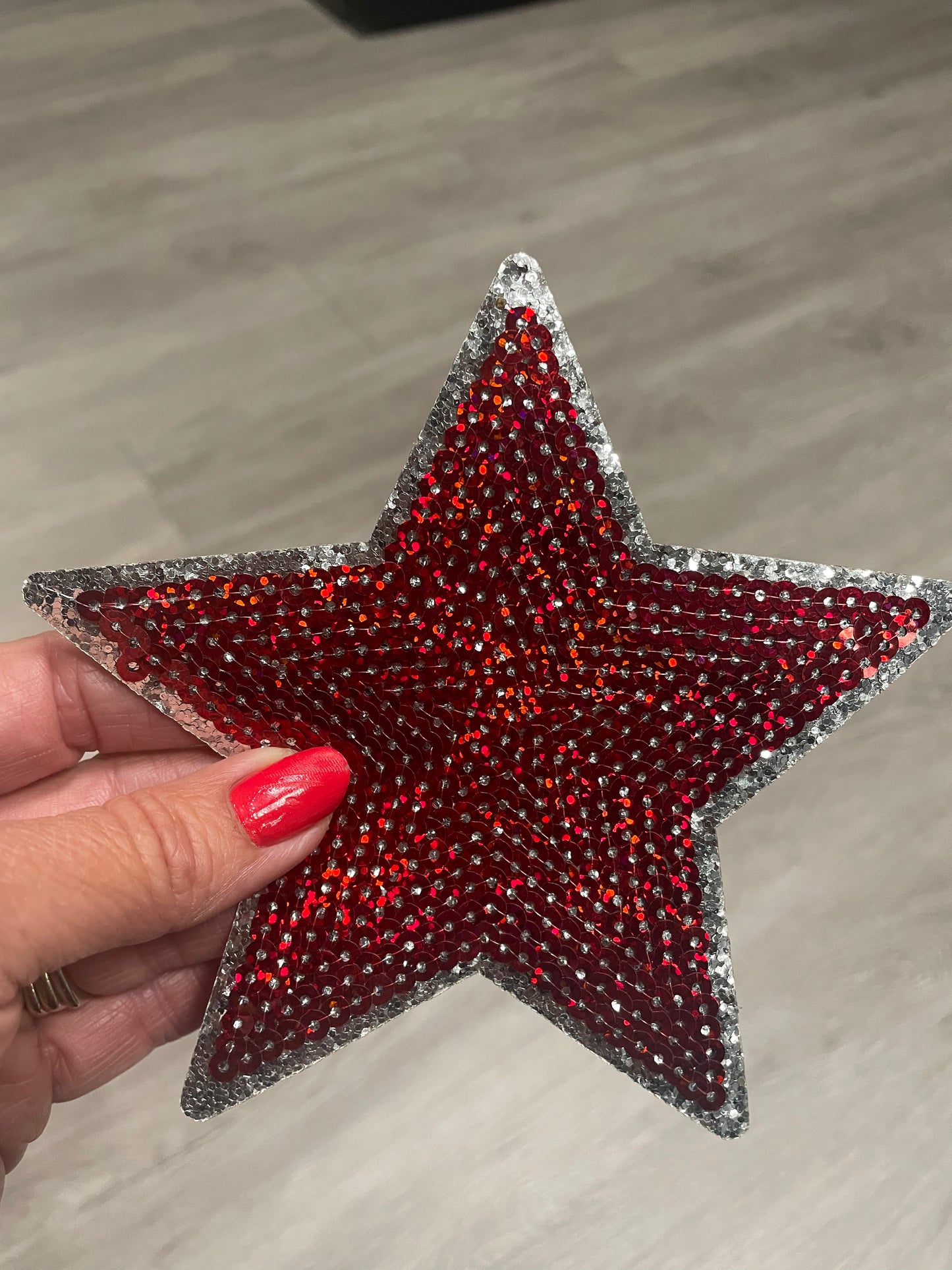 Touch Down Crimson/Maroon Game Day Chenille Patch, Sequin Star Patch, DIY patch, iron on patch, Silver glitter backing