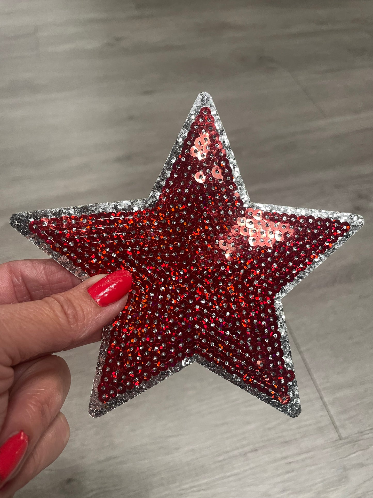 Touch Down Crimson/Maroon Game Day Chenille Patch, Sequin Star Patch, DIY patch, iron on patch, Silver glitter backing