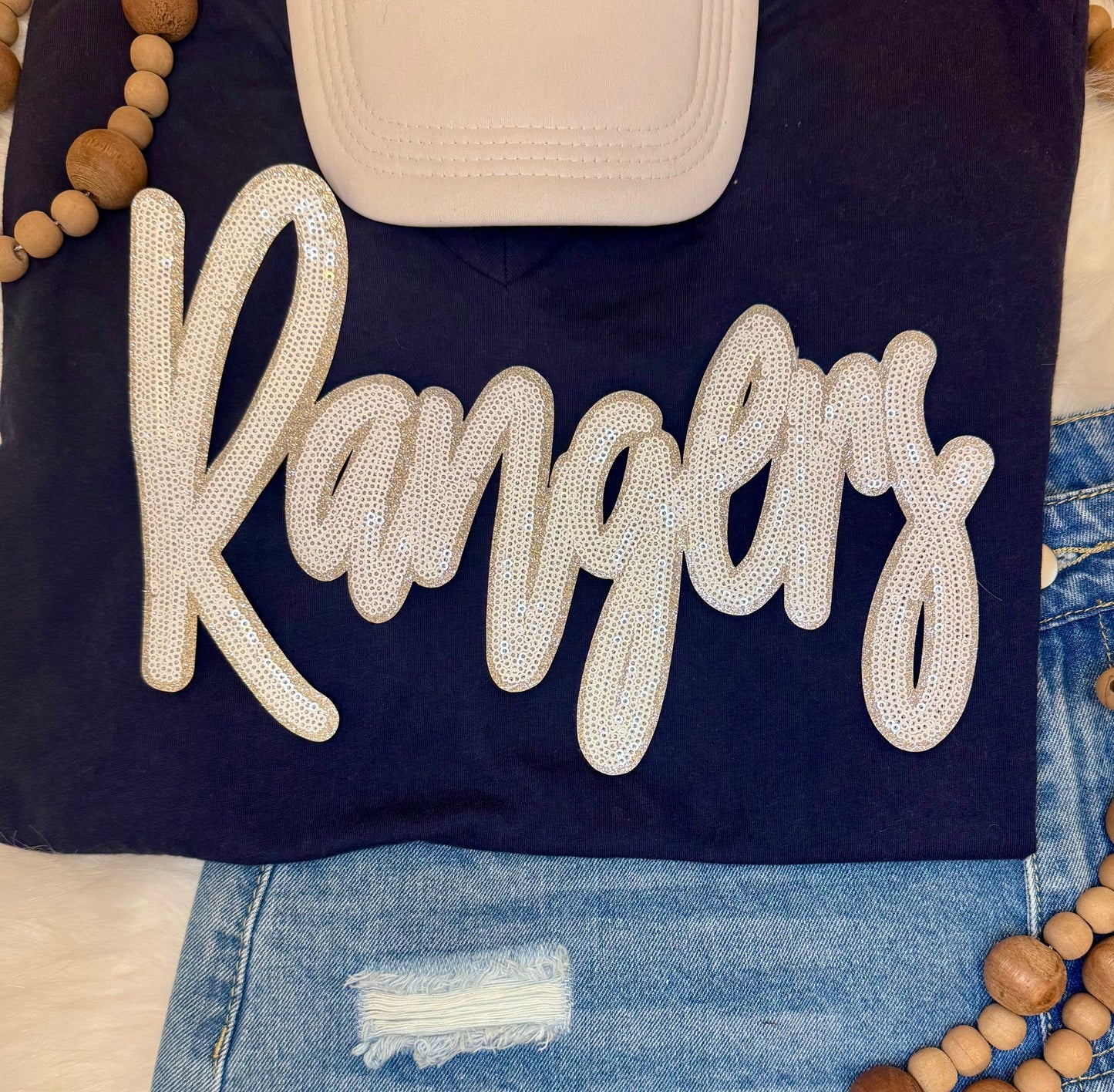 Sequin Rangers Patch: Silver Glitter Iron-On Sports Patch