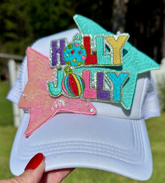 Holly Jolly Patch: , Iron-On Christmas Trucker Hat Patch
