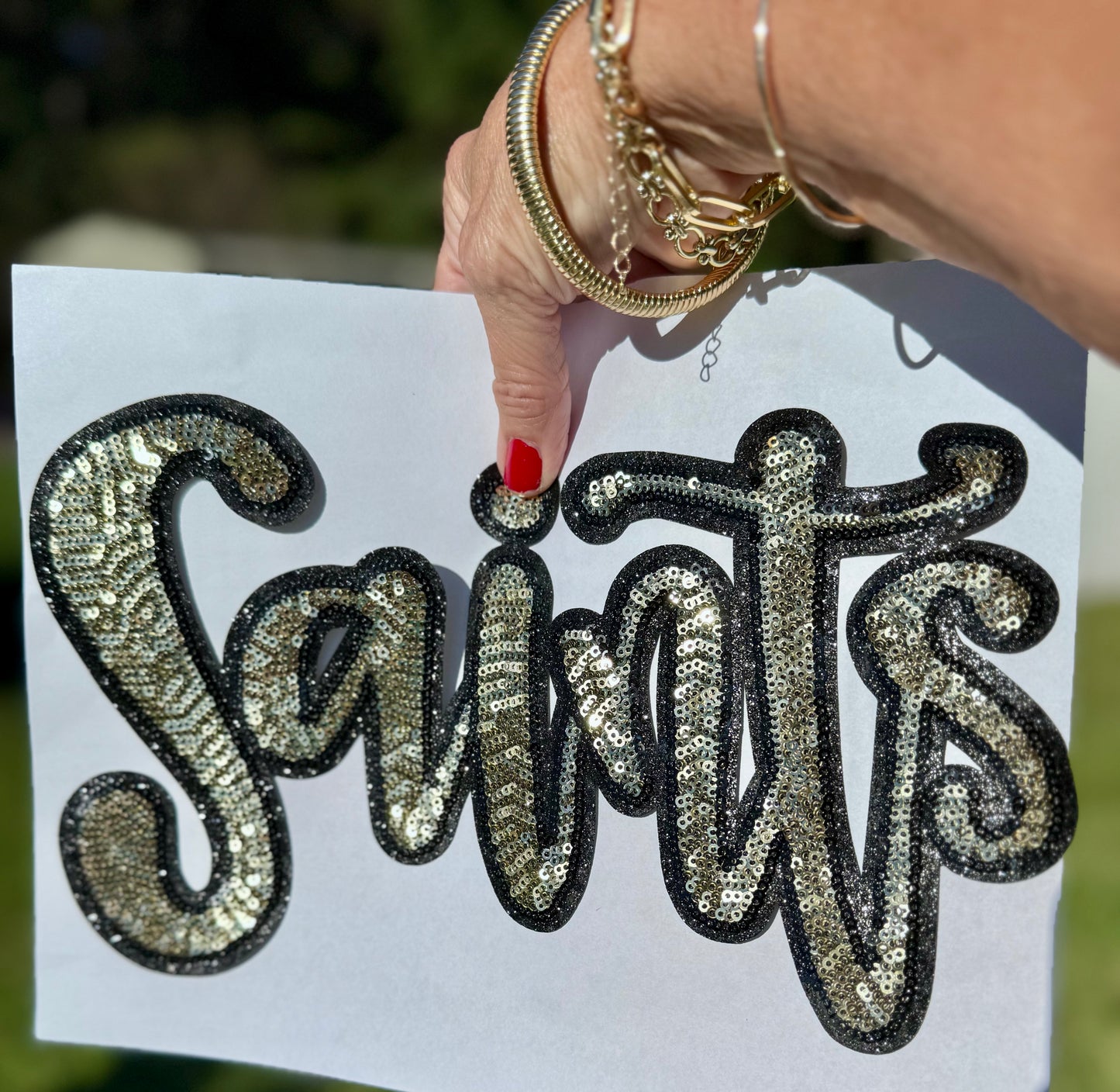 Sequin Script Saints Patch: Black Glitter Iron On Applique, School Mascot