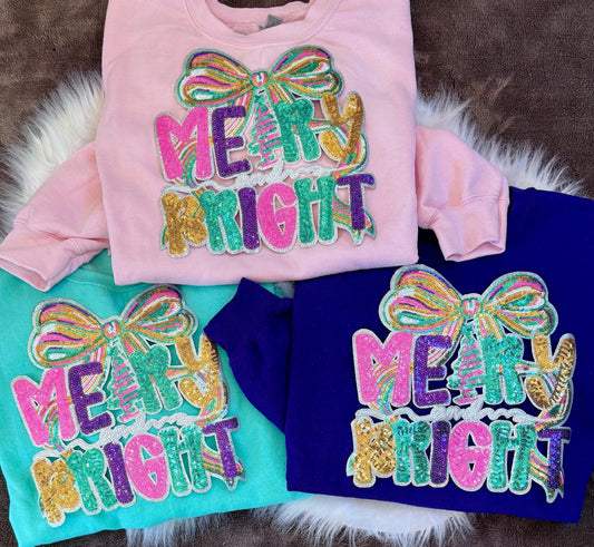 Merry and Bright Sequin Patch: Iron-On Christmas Applique - 10 inch
