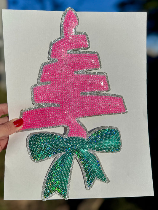 Christmas Tree Sequin Patch, Pink and Green Patch- Iron on Applique (11 inch)