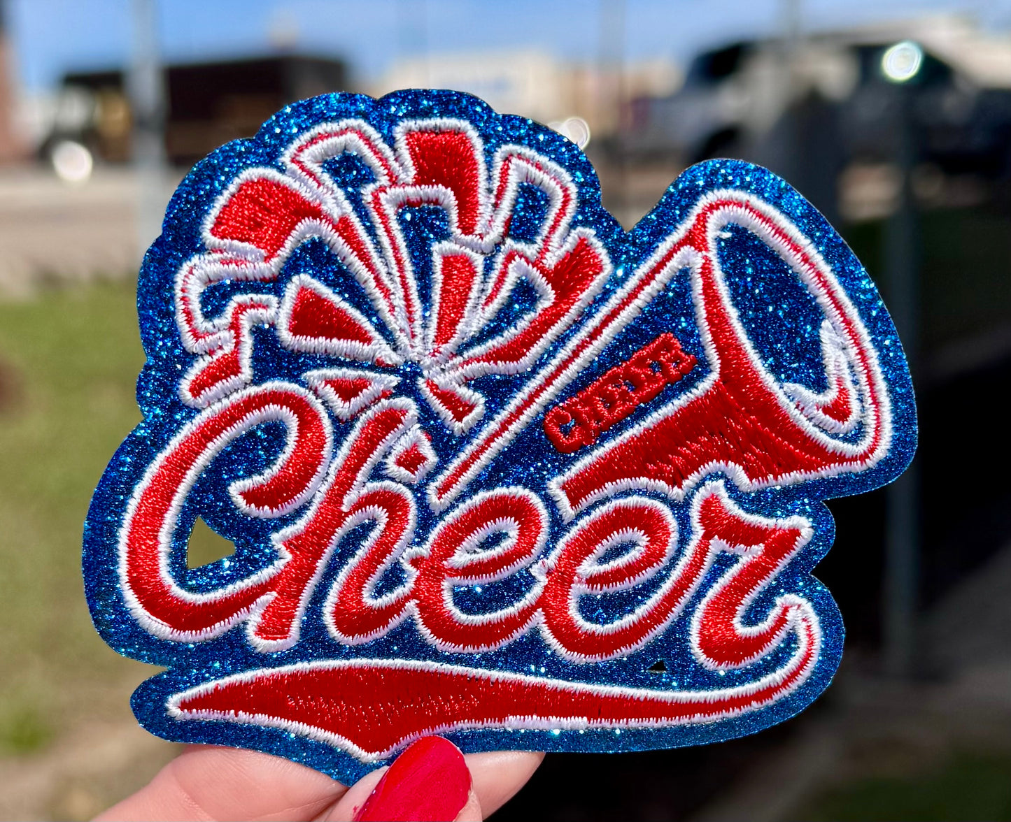 Cheer Embroidered Glitter Patch: Iron-On DIY Applique (3.5 inch)