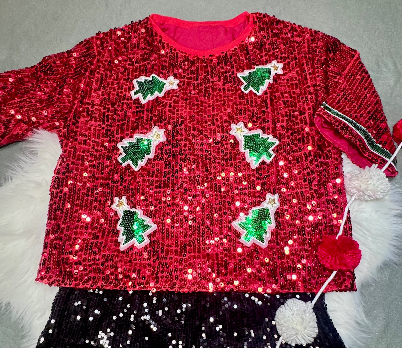 Christmas Tree Sequin Crop Top, Fully sequined : Christmas Attire