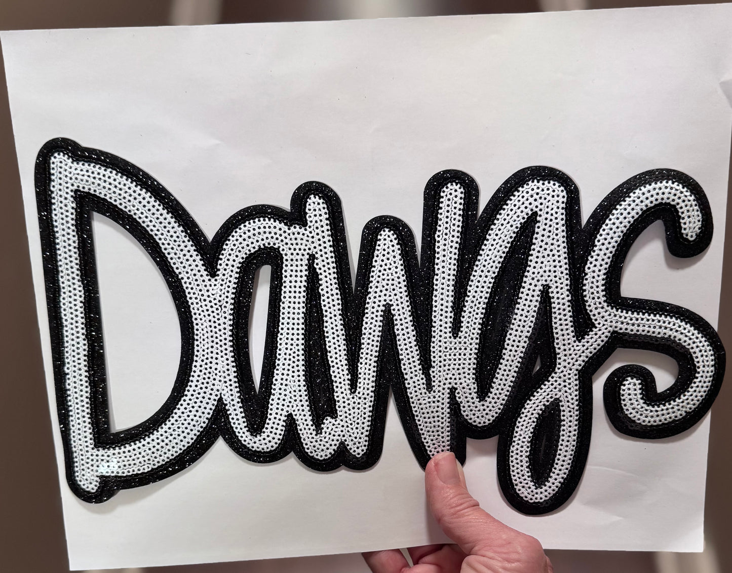 Sequin Dawgs Patch: Black Glitter Iron On Applique