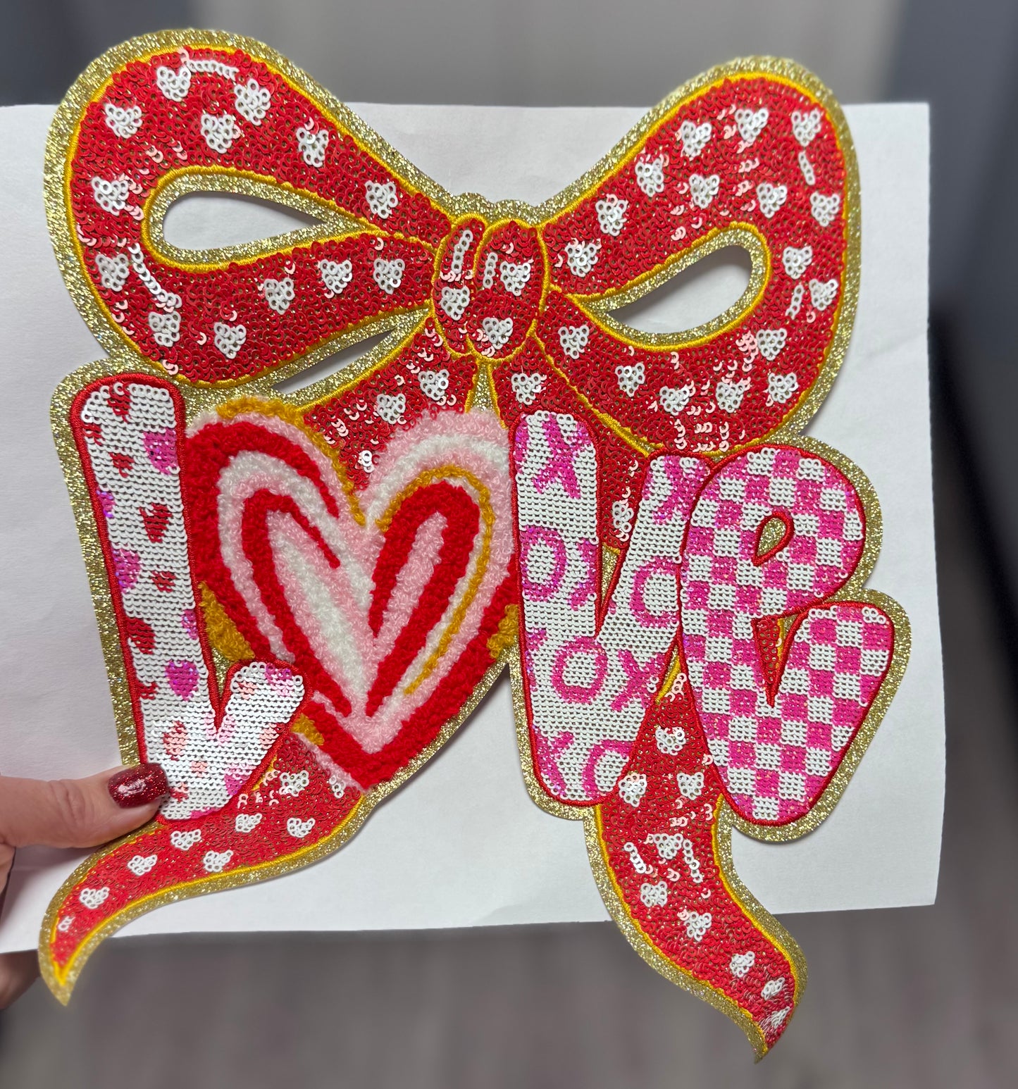 Valentine's Patch, Sequin and Chenille Valentine Bow, DIY Love Patch