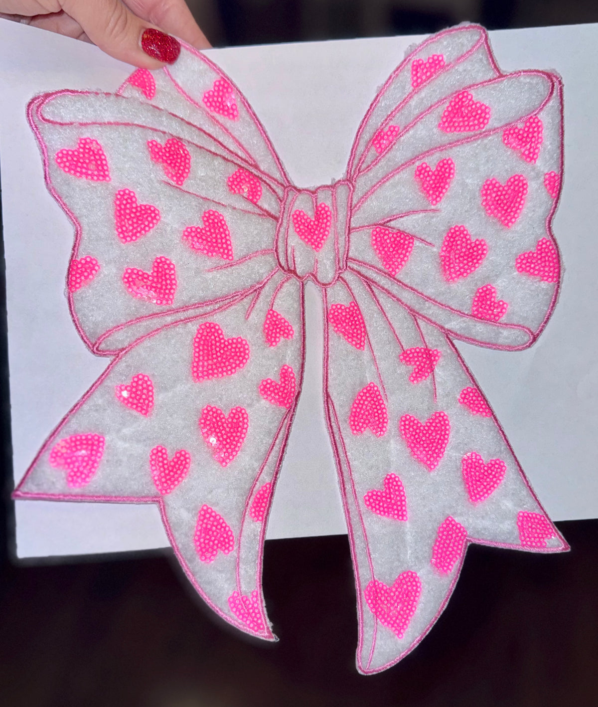 Fluffy Valentines Day Sequin Patch, DIY Pink Heart Patch