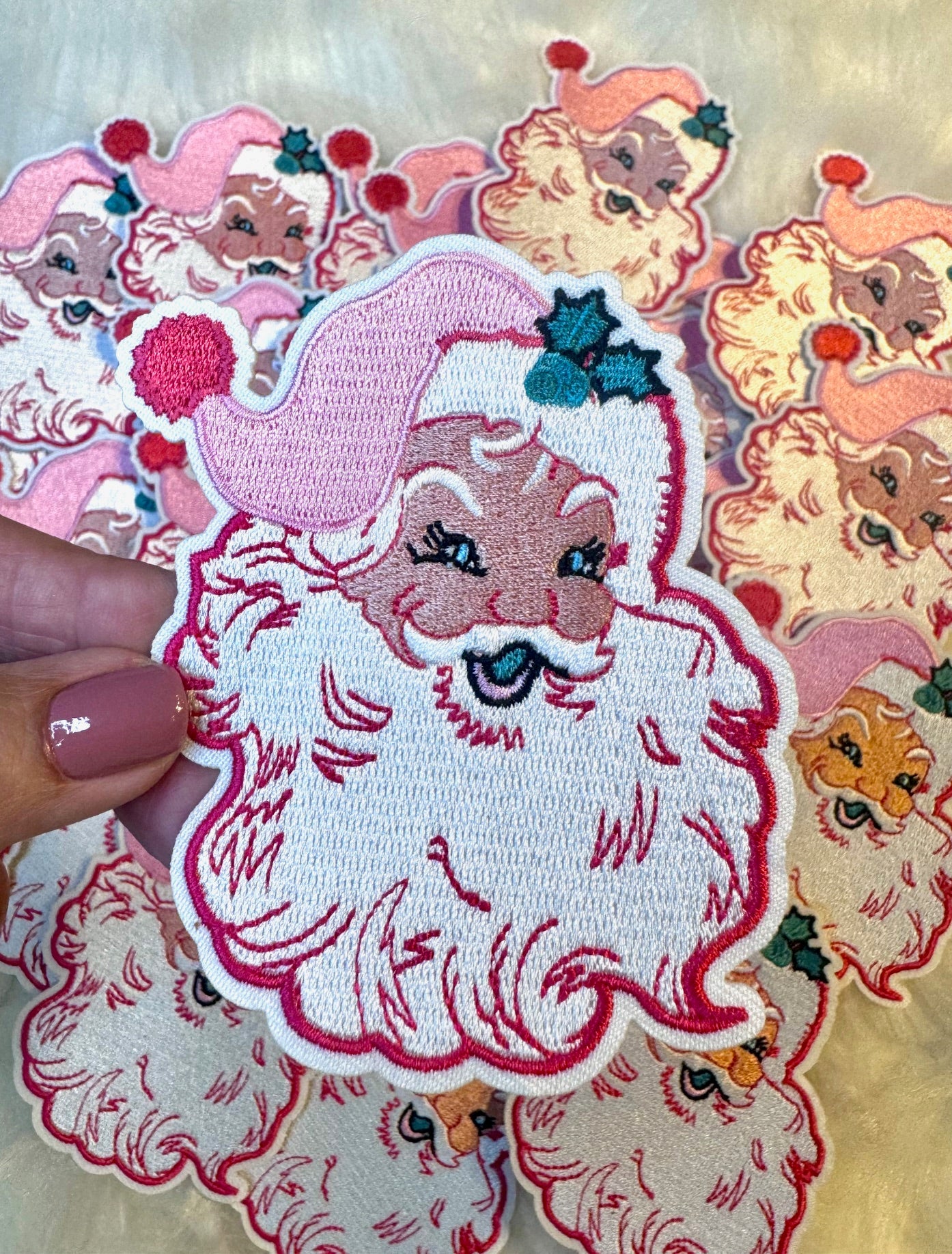 Pink Santa Patch, Custom 3.5"patch, Trucker Hat Patch, Christmas Patch, Iron On Patch, Holiday Patch, DIY Patch, Hat Patch, Santa Patch, Hat Bar Patch