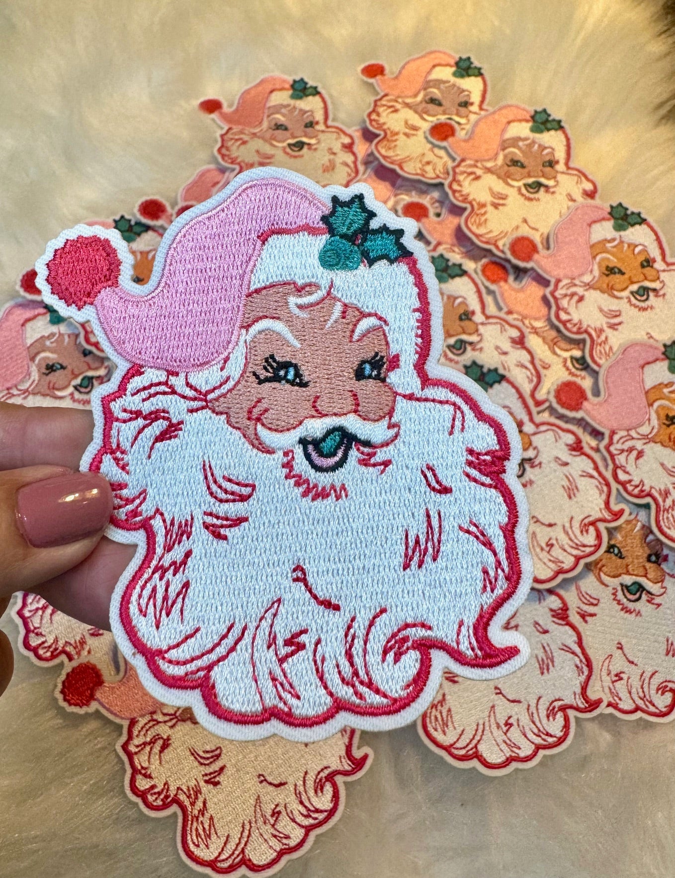 Pink Santa Patch, Custom 3.5"patch, Trucker Hat Patch, Christmas Patch, Iron On Patch, Holiday Patch, DIY Patch, Hat Patch, Santa Patch, Hat Bar Patch