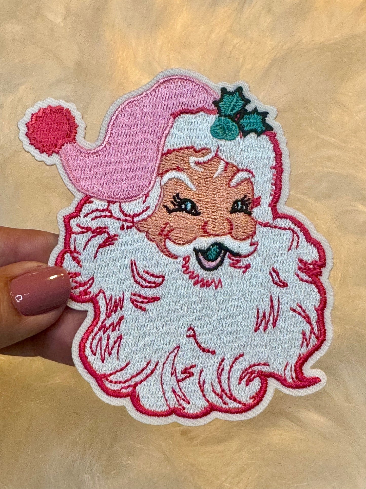 Pink Santa Patch, Custom 3.5"patch, Trucker Hat Patch, Christmas Patch, Iron On Patch, Holiday Patch, DIY Patch, Hat Patch, Santa Patch, Hat Bar Patch