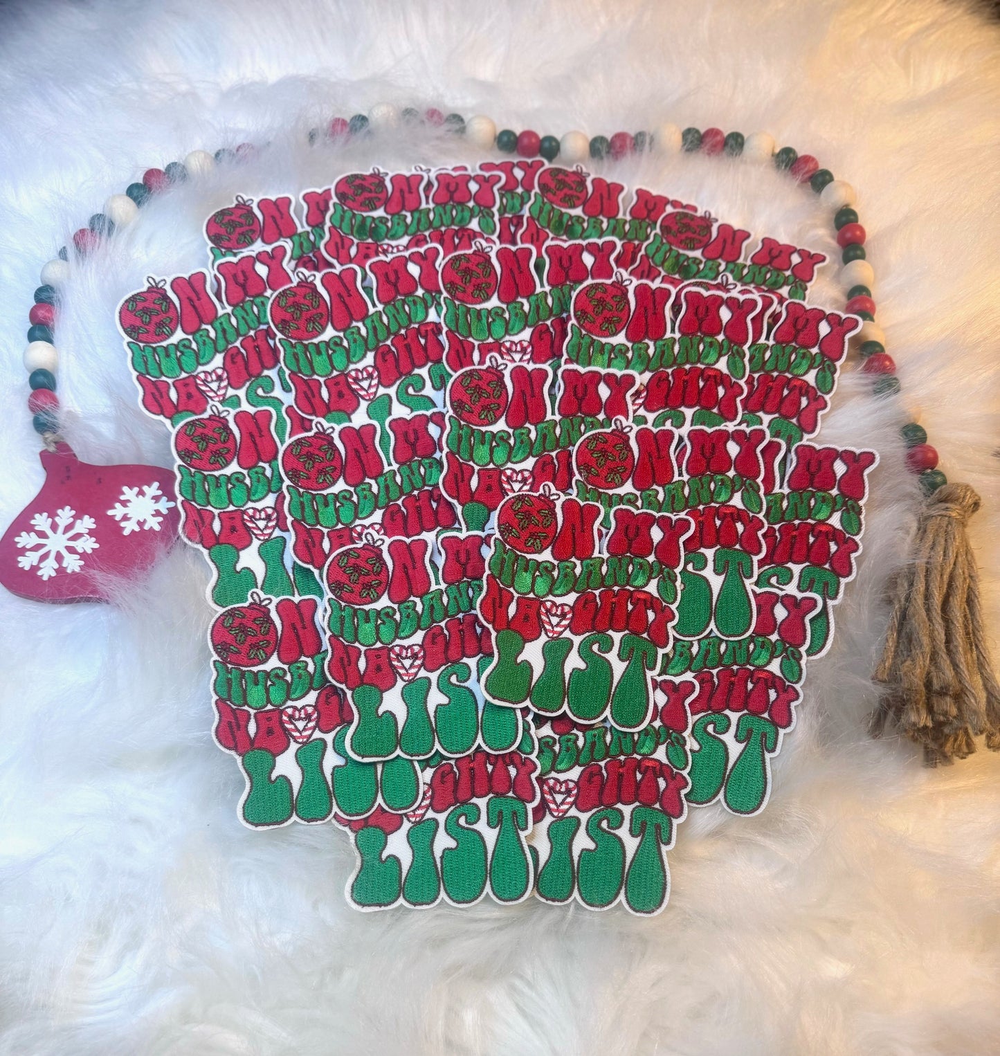 Naughty List Patch, Christmas Patch, Custom 3.5" Patch, Embroidered Patch, Mistletoe Patch, Trucker Hat Patch, On My Husband's Naughty List Patch, Iron on Patch, DIY Patch, Patch for Hat, Holiday patch