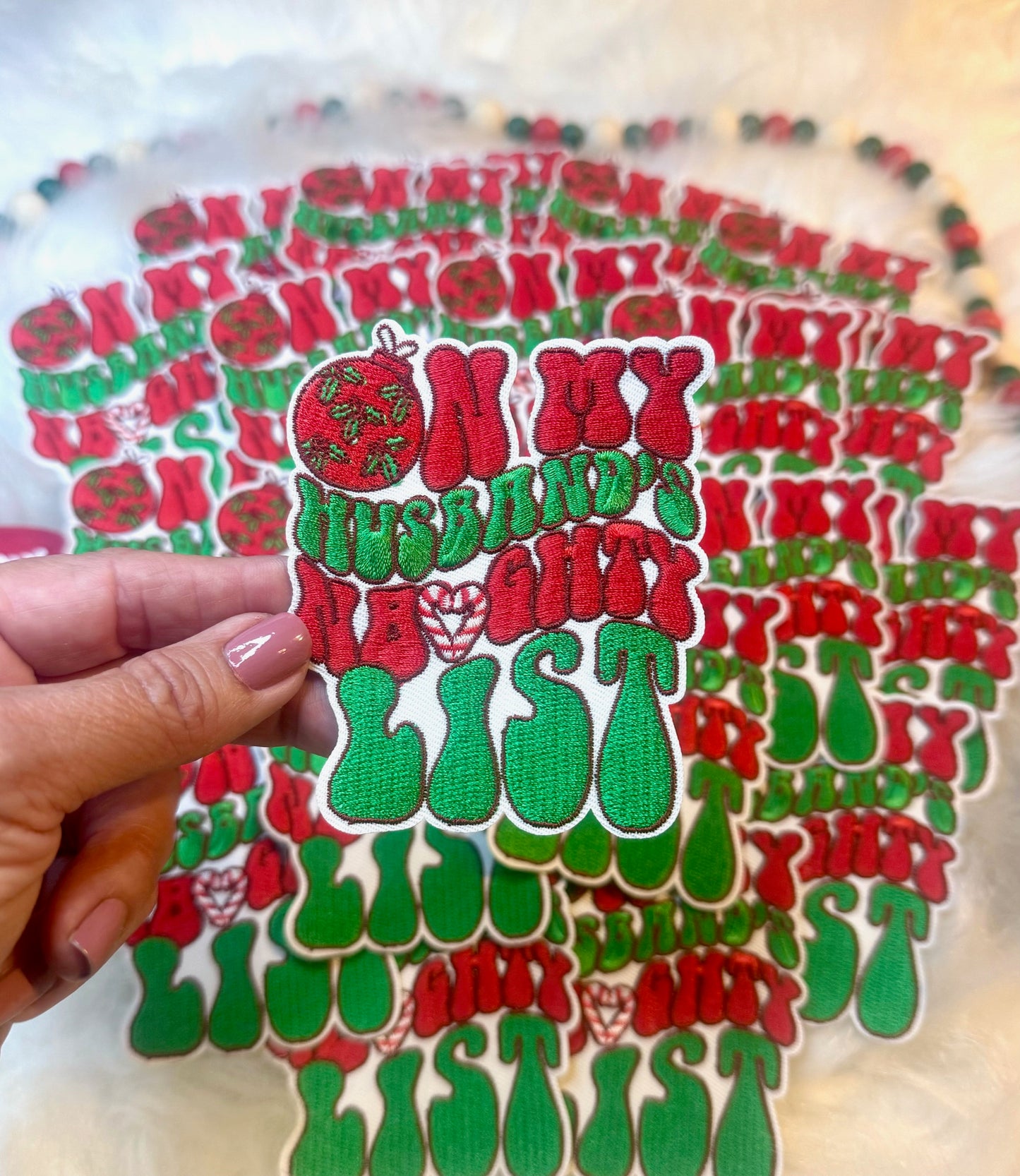 Naughty List Patch, Christmas Patch, Custom 3.5" Patch, Embroidered Patch, Mistletoe Patch, Trucker Hat Patch, On My Husband's Naughty List Patch, Iron on Patch, DIY Patch, Patch for Hat, Holiday patch