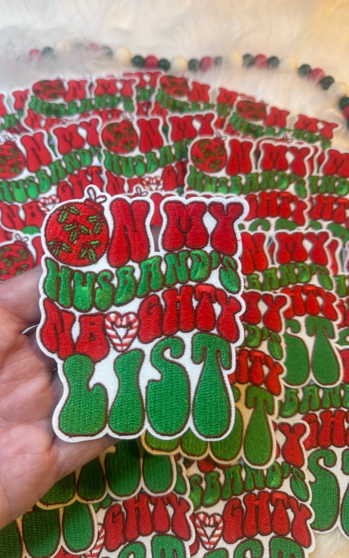 Naughty List Patch, Christmas Patch, Custom 3.5" Patch, Embroidered Patch, Mistletoe Patch, Trucker Hat Patch, On My Husband's Naughty List Patch, Iron on Patch, DIY Patch, Patch for Hat, Holiday patch