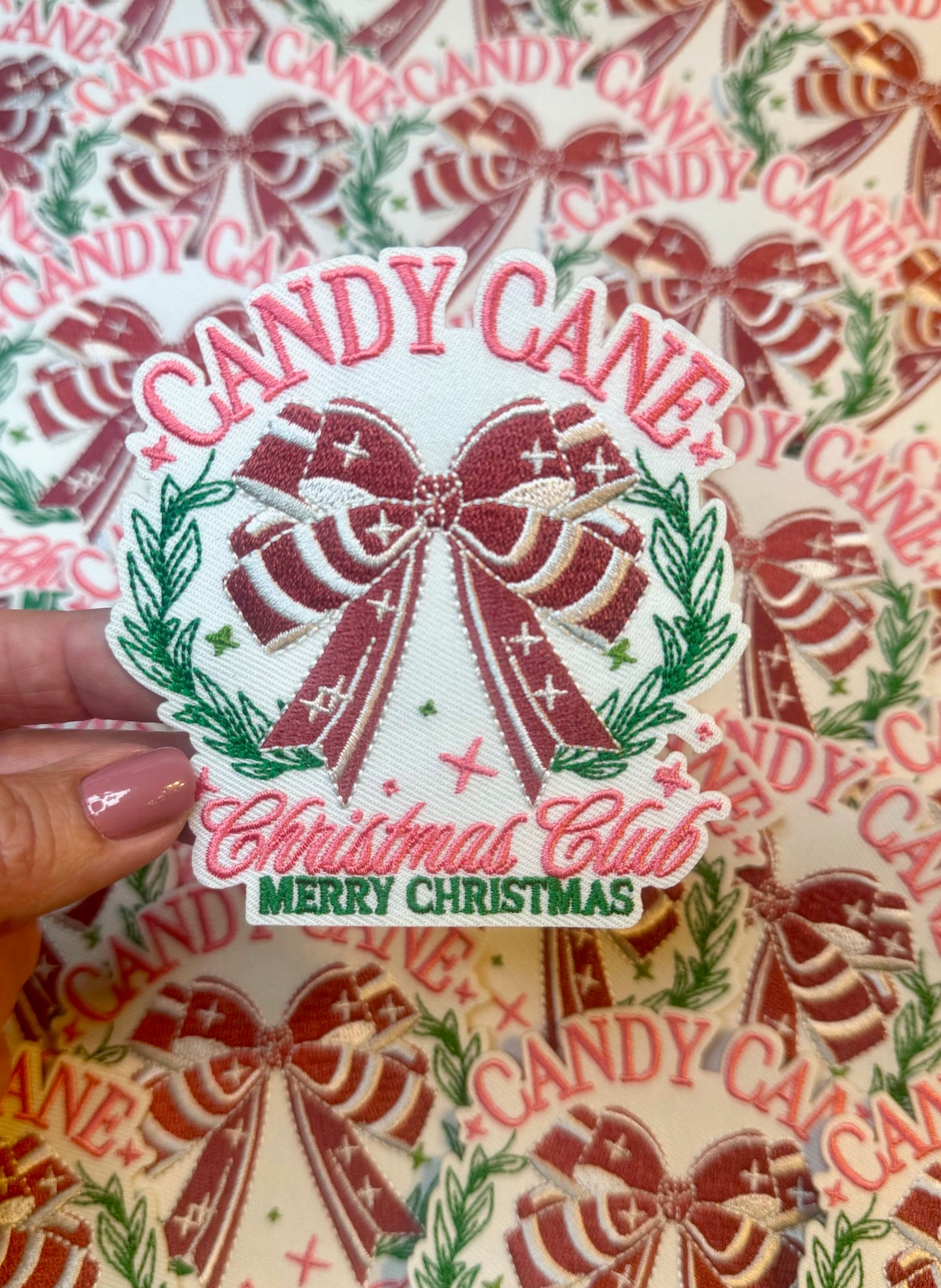 Candy Cane Patch, Christmas Club Patch, Pink Patch, Embroidered Patch, Trucker Hat Patch, Christmas Patch, Iron on Patch, DIY Patch, Patch for Hat, Holiday patch