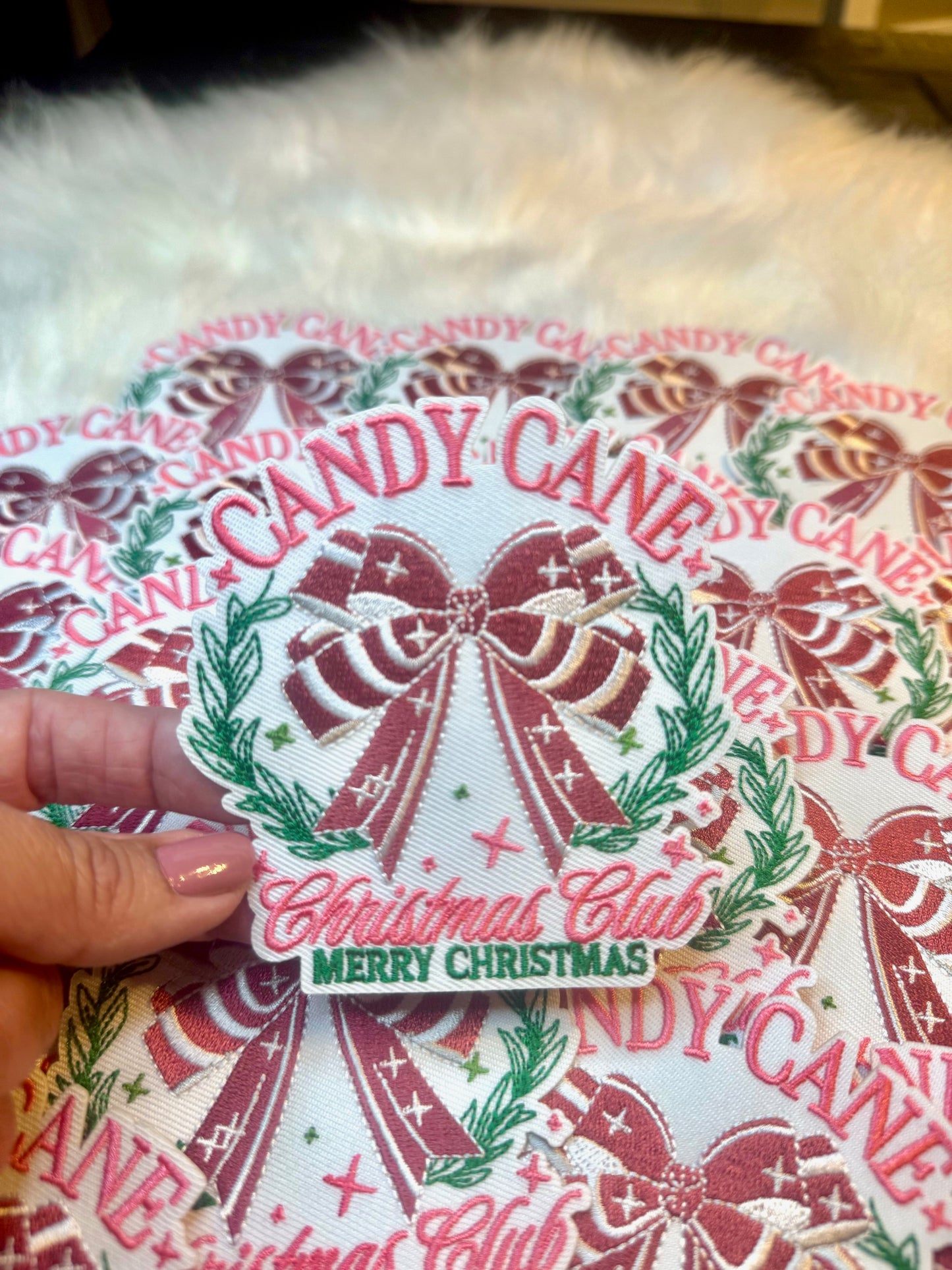 Candy Cane Patch, Christmas Club Patch, Pink Patch, Embroidered Patch, Trucker Hat Patch, Christmas Patch, Iron on Patch, DIY Patch, Patch for Hat, Holiday patch