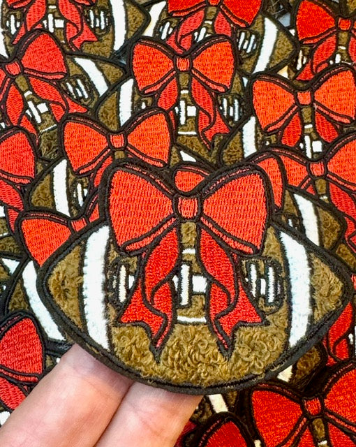 Football Bow Chenille Patch, Red Bow Football Patch, Game Day Patch, Trucker Hat Patch, Fall Patch, Hat Bar Patch, Football, DIY