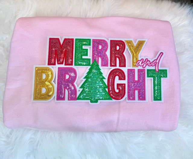 Sequin Merry and Bright Patch, 11 inch patch, Christmas Patch, Iron On Patch, Holiday Patch, DIY Patch, Sweatshirt Patch
