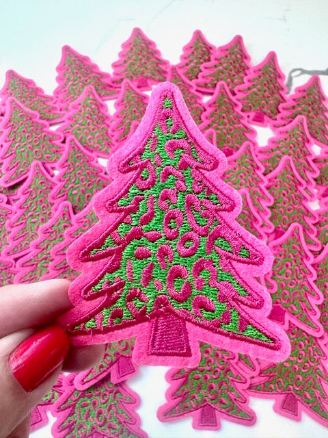 Christmas Tree Patch, Pink Patch, Embroidered Patch, Trucker Hat Patch, Christmas Patch, Iron on Patch, DIY Patch, Patch for Hat, Holiday patch