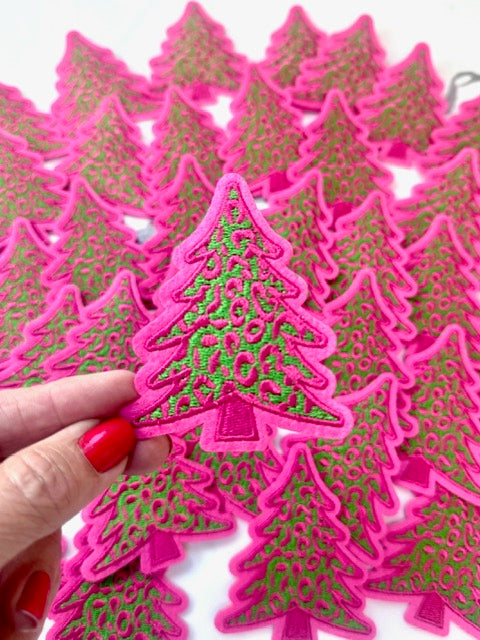Christmas Tree Patch, Pink Patch, Embroidered Patch, Trucker Hat Patch, Christmas Patch, Iron on Patch, DIY Patch, Patch for Hat, Holiday patch