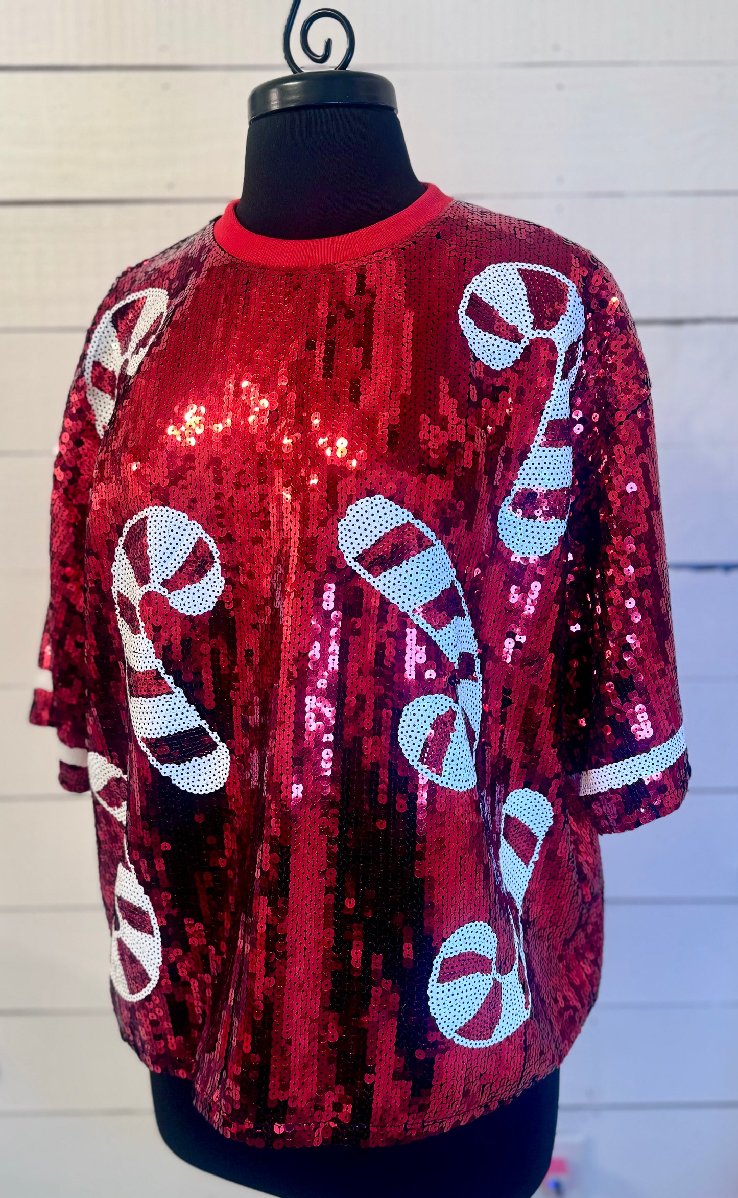 Sequin Top, Christmas Sequin Top, Red and White Sequin Top, Candy Cane, Christmas Party Attire, Red Sequin Top
