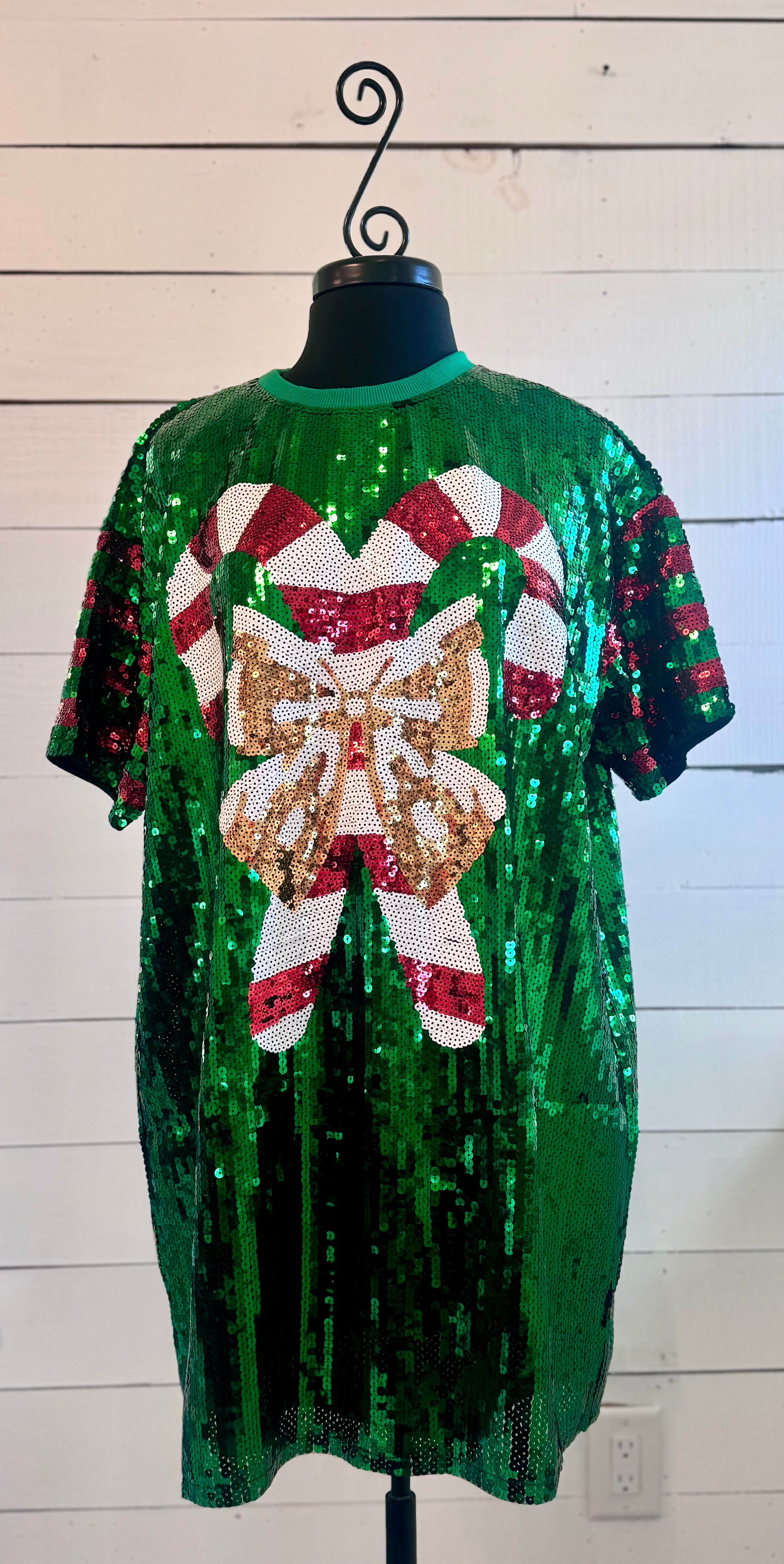 Sequin Dress, Christmas Sequin Dress, Candy Cane Sequin Dress, Green S