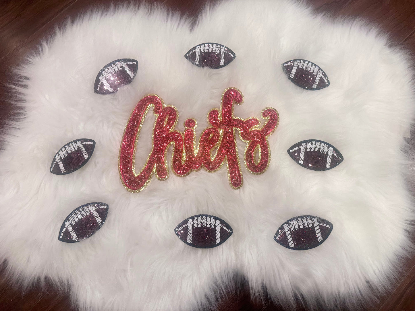 Chiefs Patch, Sequin Patch, Gold Glitter Backing, Iron On Patch, Game Day Patch, High School Mascot Patch, DIY Patch