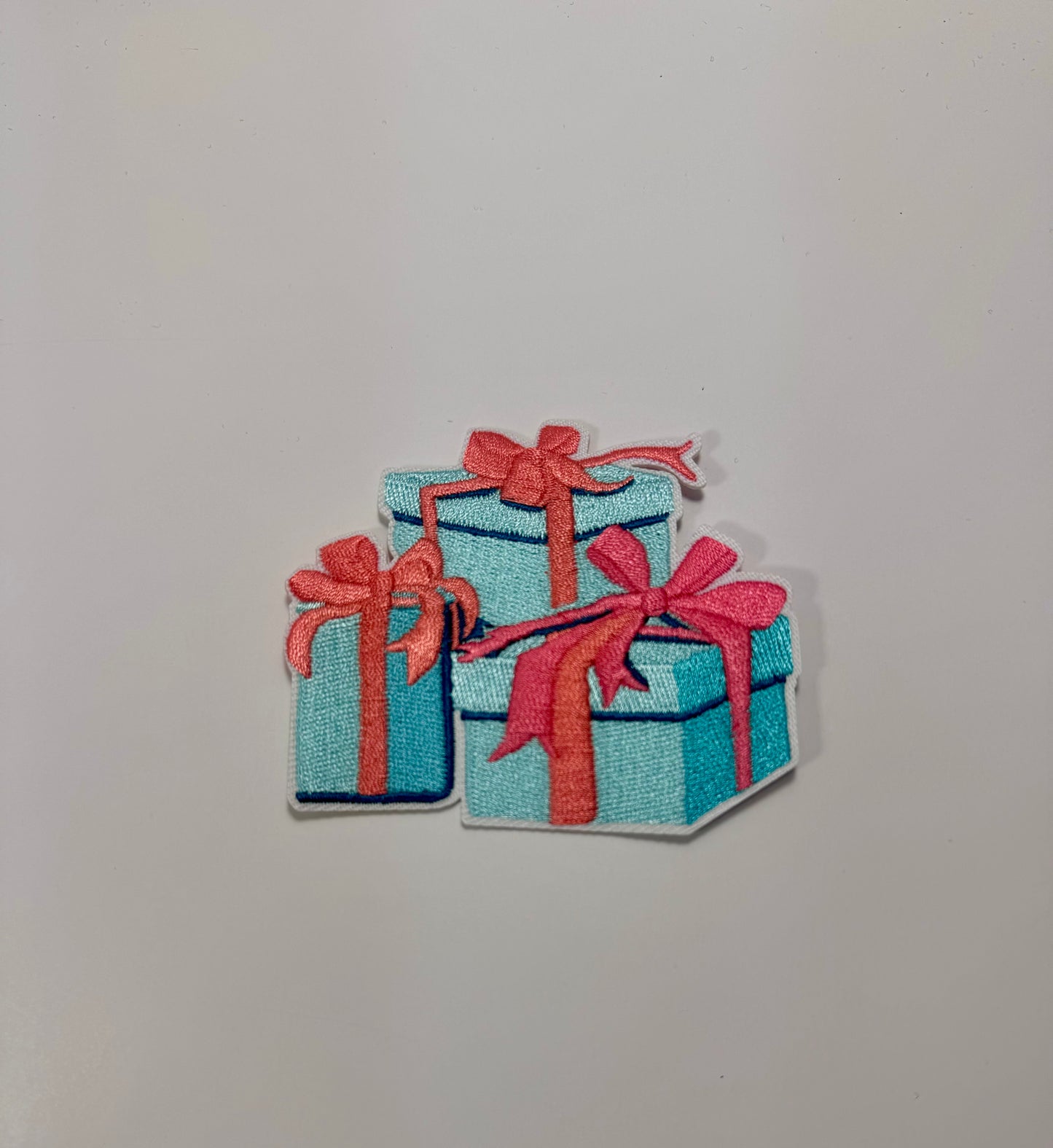 Christmas Gift patch, Embroidered Christmas Patch, Iron On Patch, Small Pink and Turquoise Christmas Presents, Christmas Gifts
