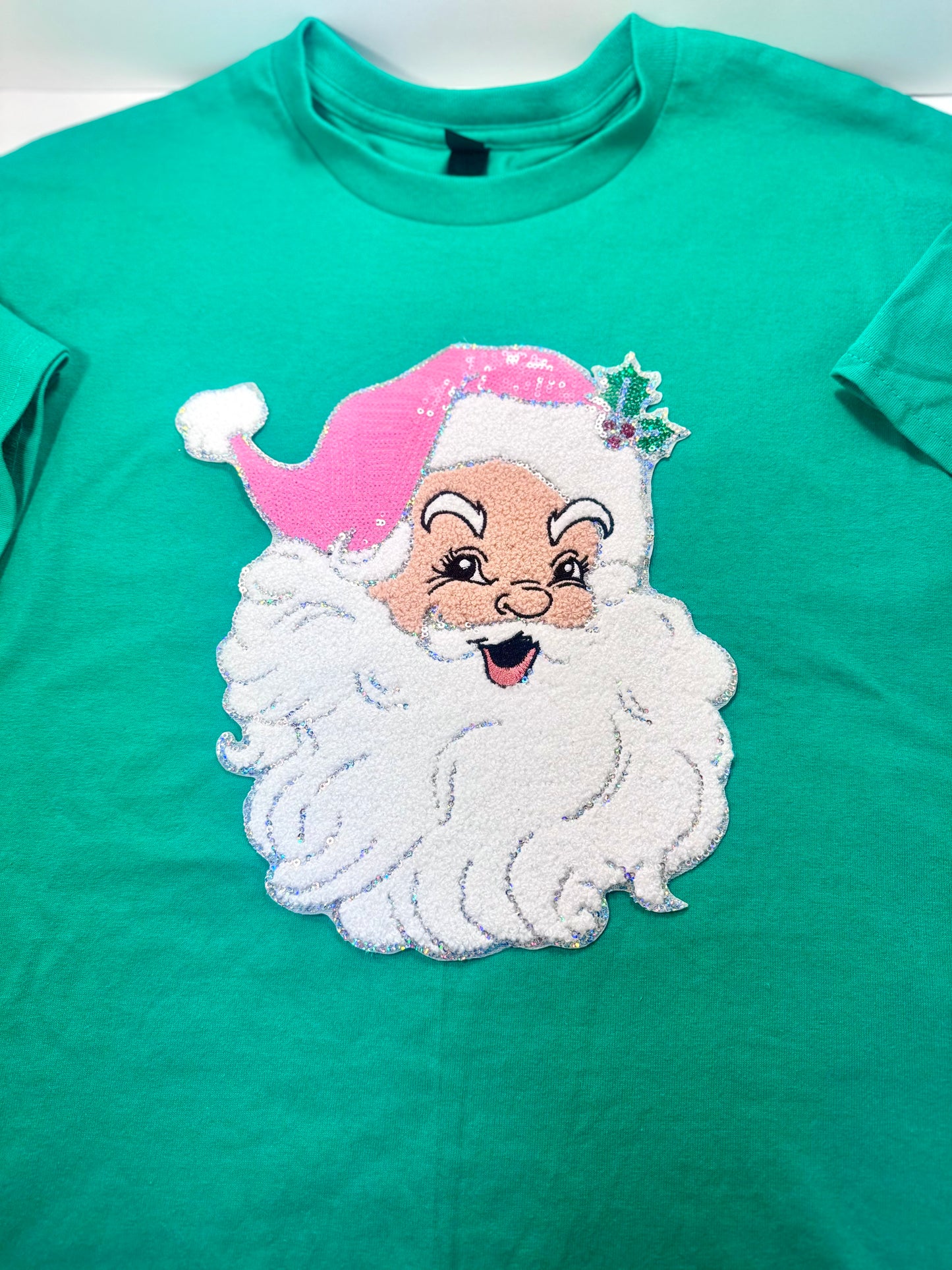 Pink Sequin Santa Patch, 11 inch patch, Christmas Patch, Iron On Patch, Holiday Patch, DIY Patch, Sweatshirt Patch