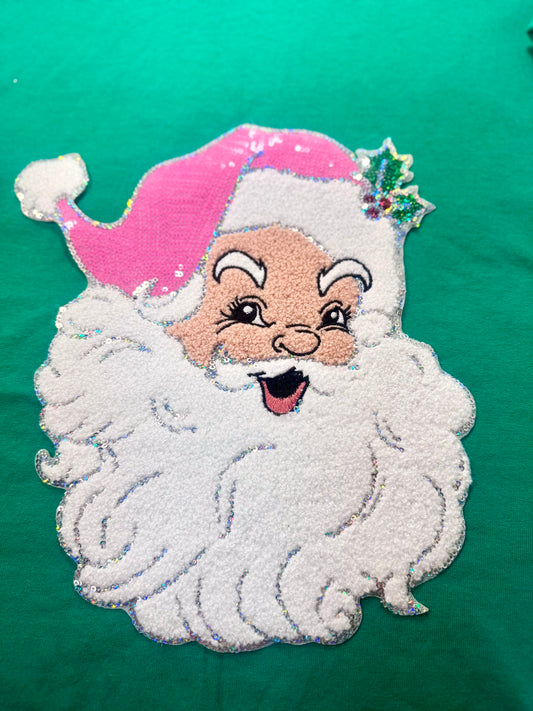 Pink Sequin Santa Patch, 11 inch patch, Christmas Patch, Iron On Patch, Holiday Patch, DIY Patch, Sweatshirt Patch