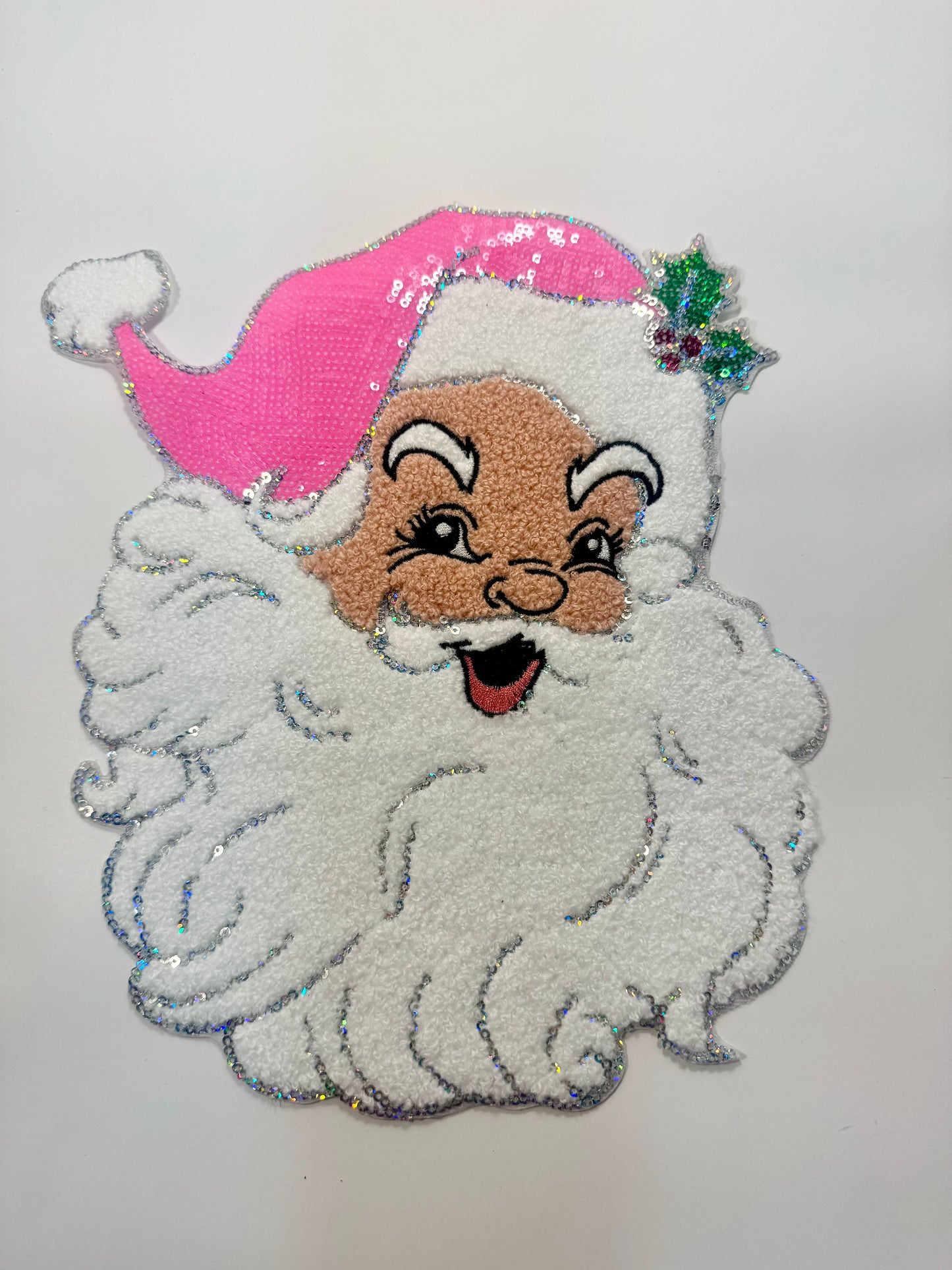 Pink Sequin Santa Patch, 11 inch patch, Christmas Patch, Iron On Patch, Holiday Patch, DIY Patch, Sweatshirt Patch