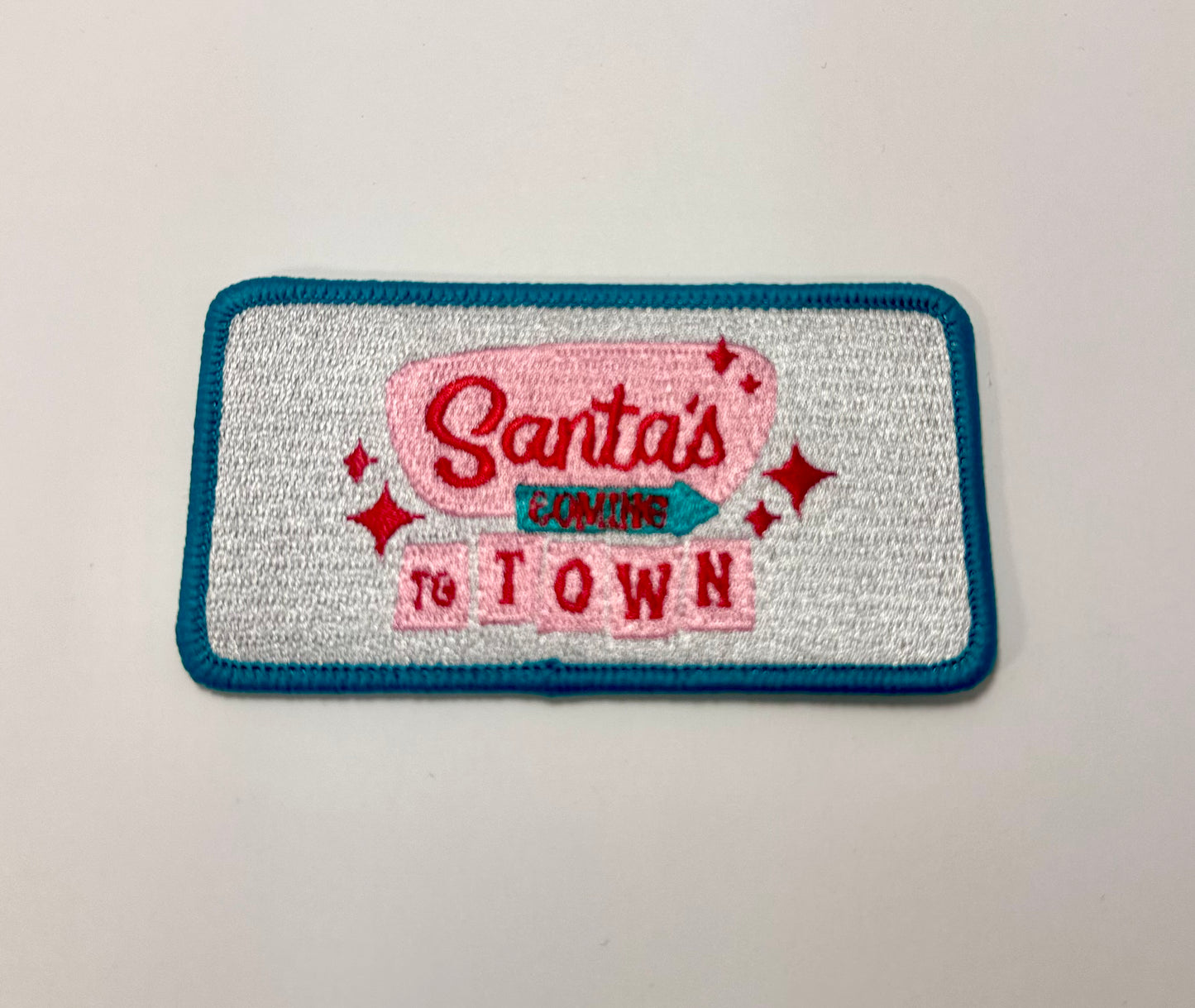 Santa's Coming to Town Patch, Christmas Patch, Pink Christmas Patch, Embroidered Christmas Patch, Christmas Hat Patch, DIY