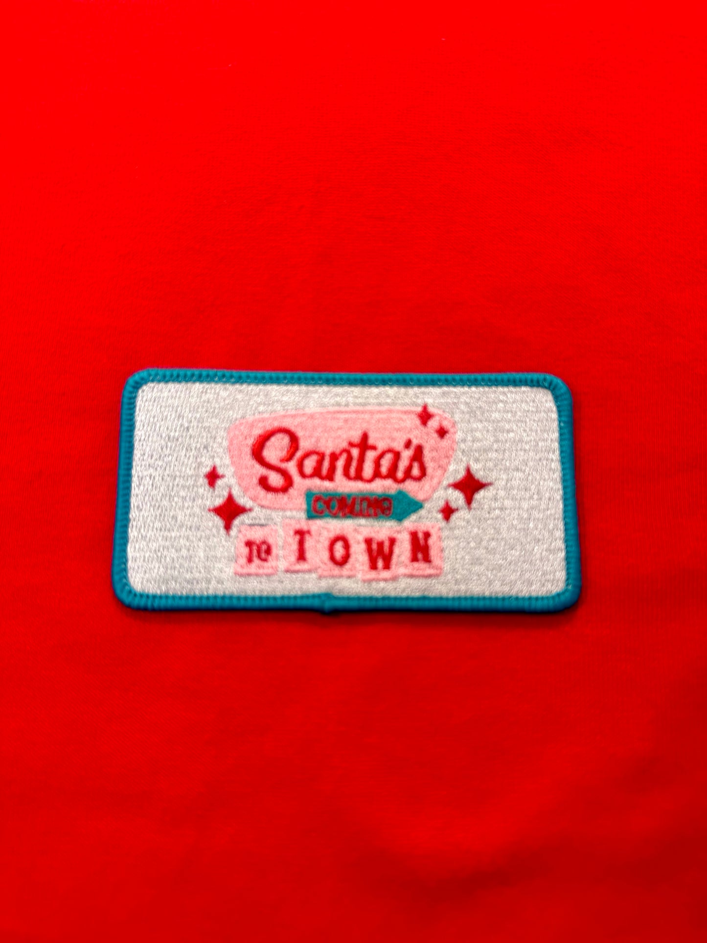 Santa's Coming to Town Patch, Christmas Patch, Pink Christmas Patch, Embroidered Christmas Patch, Christmas Hat Patch, DIY
