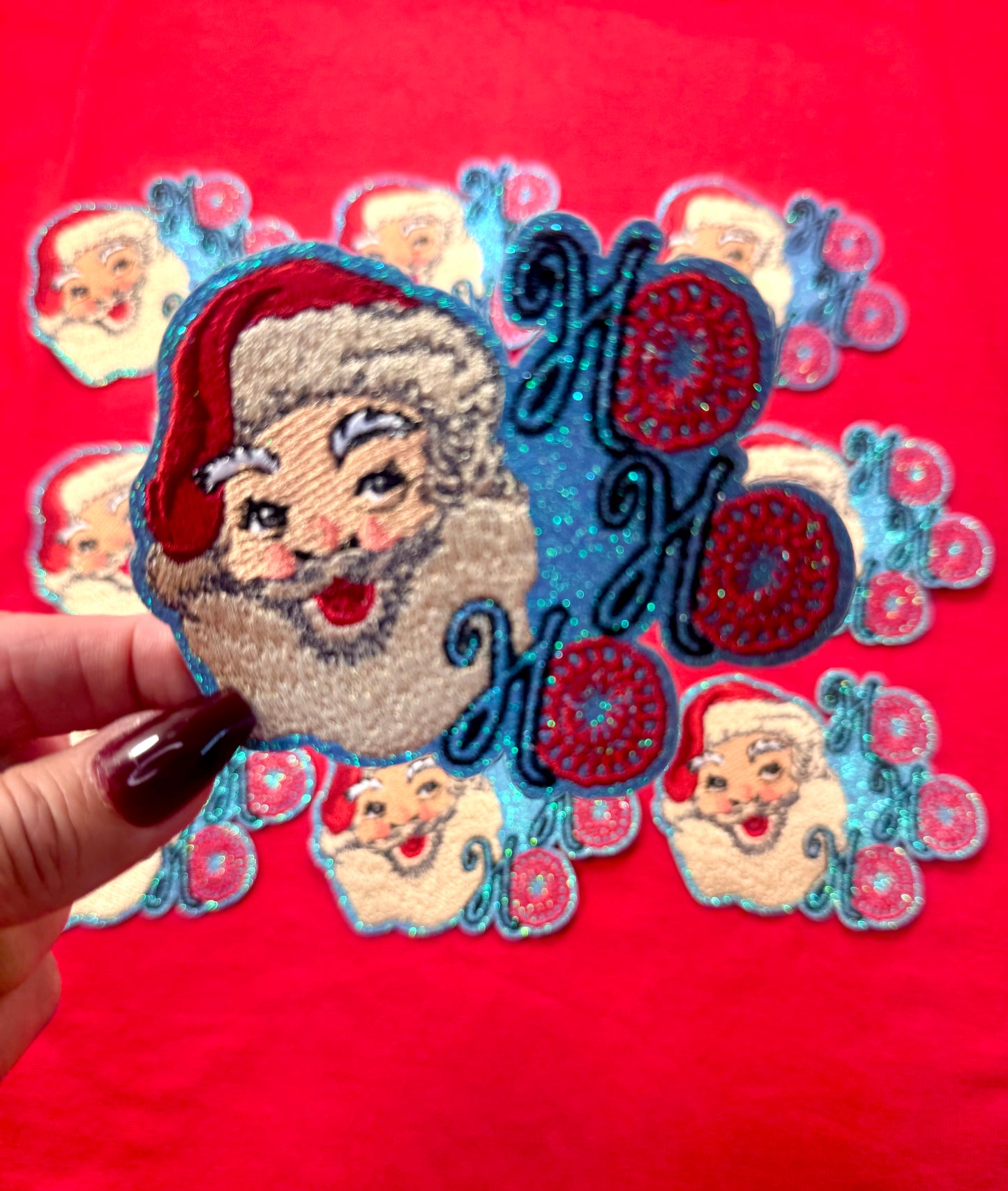 Ho Ho Ho Retro Santa Patch, Christmas Glitter Patch, Christmas Turquoise Patch, Christmas Hat Bar Patches, DIY