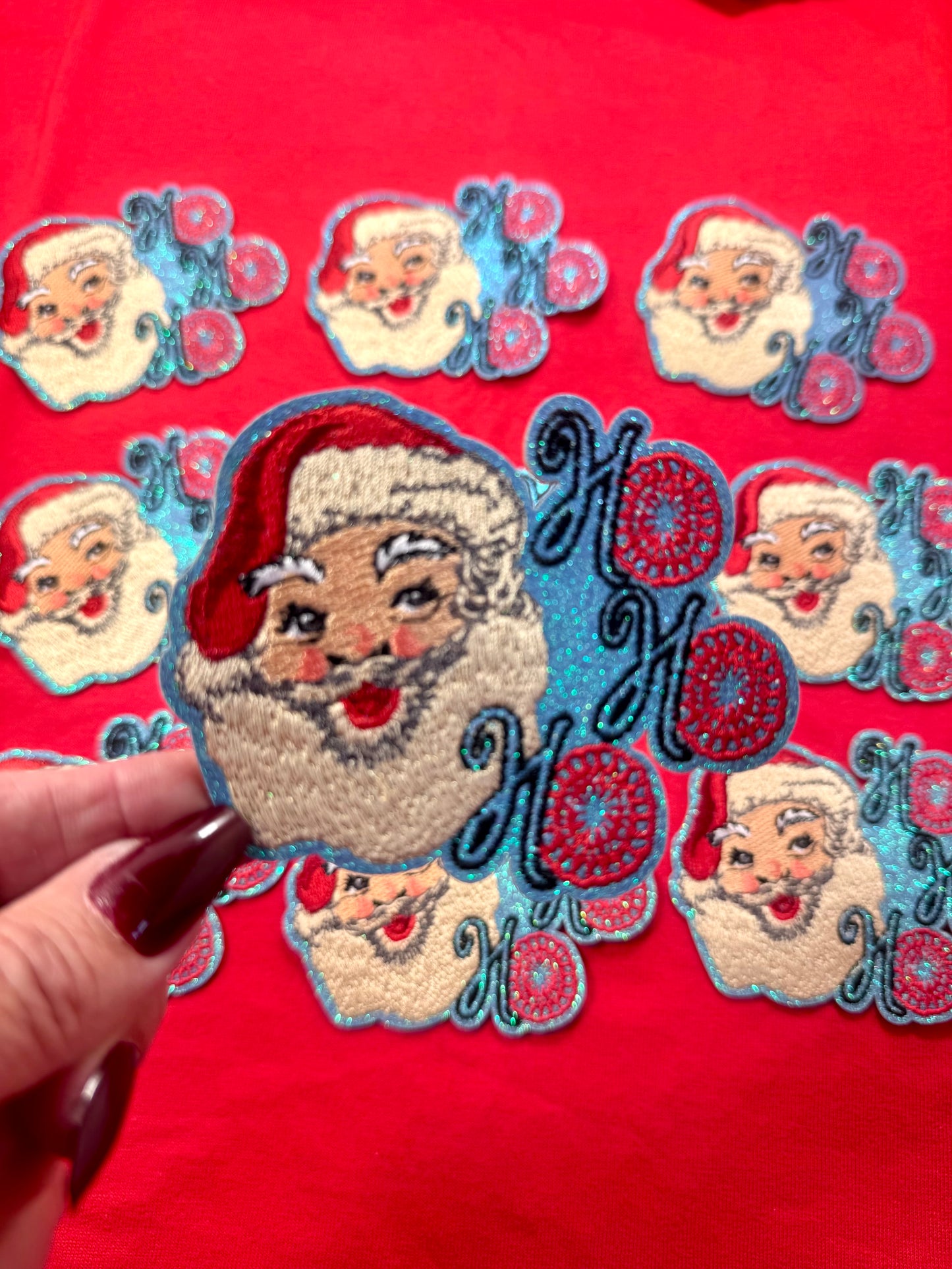 Ho Ho Ho Retro Santa Patch, Christmas Glitter Patch, Christmas Turquoise Patch, Christmas Hat Bar Patches, DIY