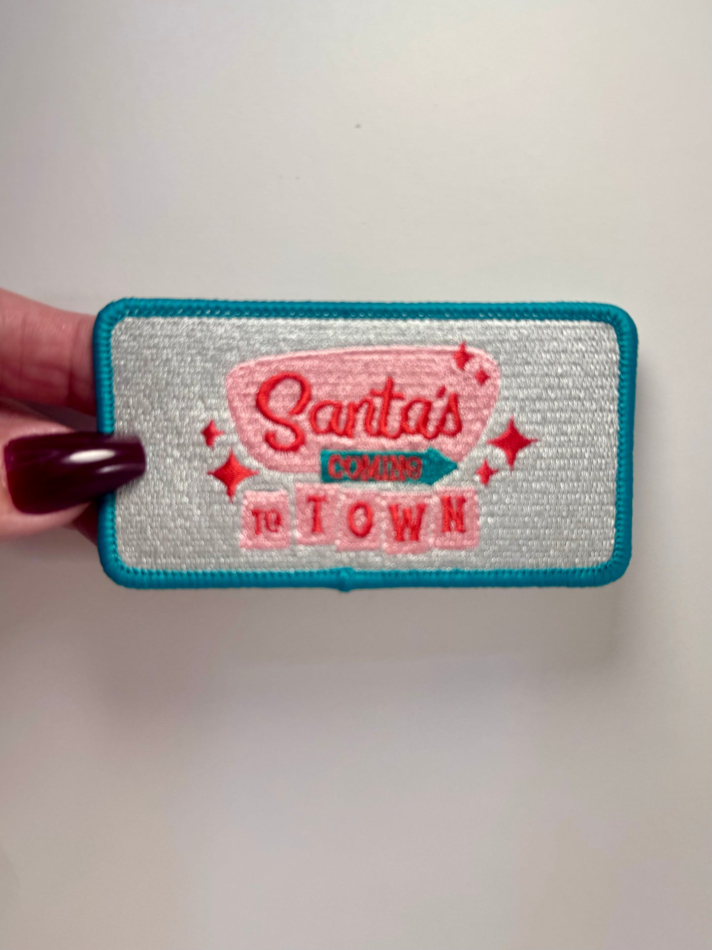 Santa's Coming to Town Patch, Christmas Patch, Pink Christmas Patch, Embroidered Christmas Patch, Christmas Hat Patch, DIY