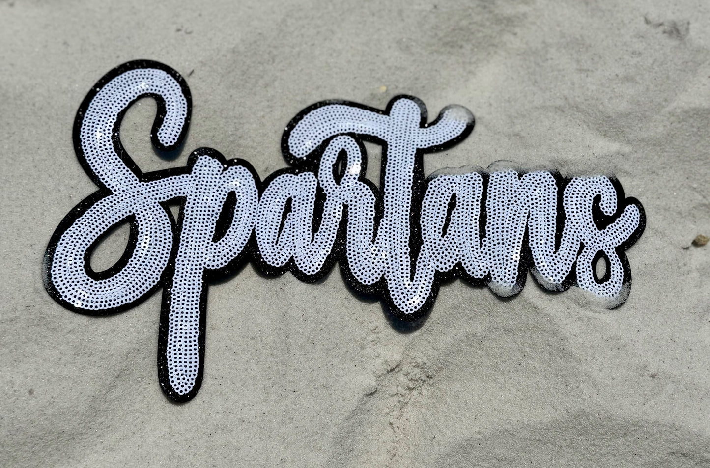 Sequin Spartans Patch: Black Glitter Iron-On Sports Patch