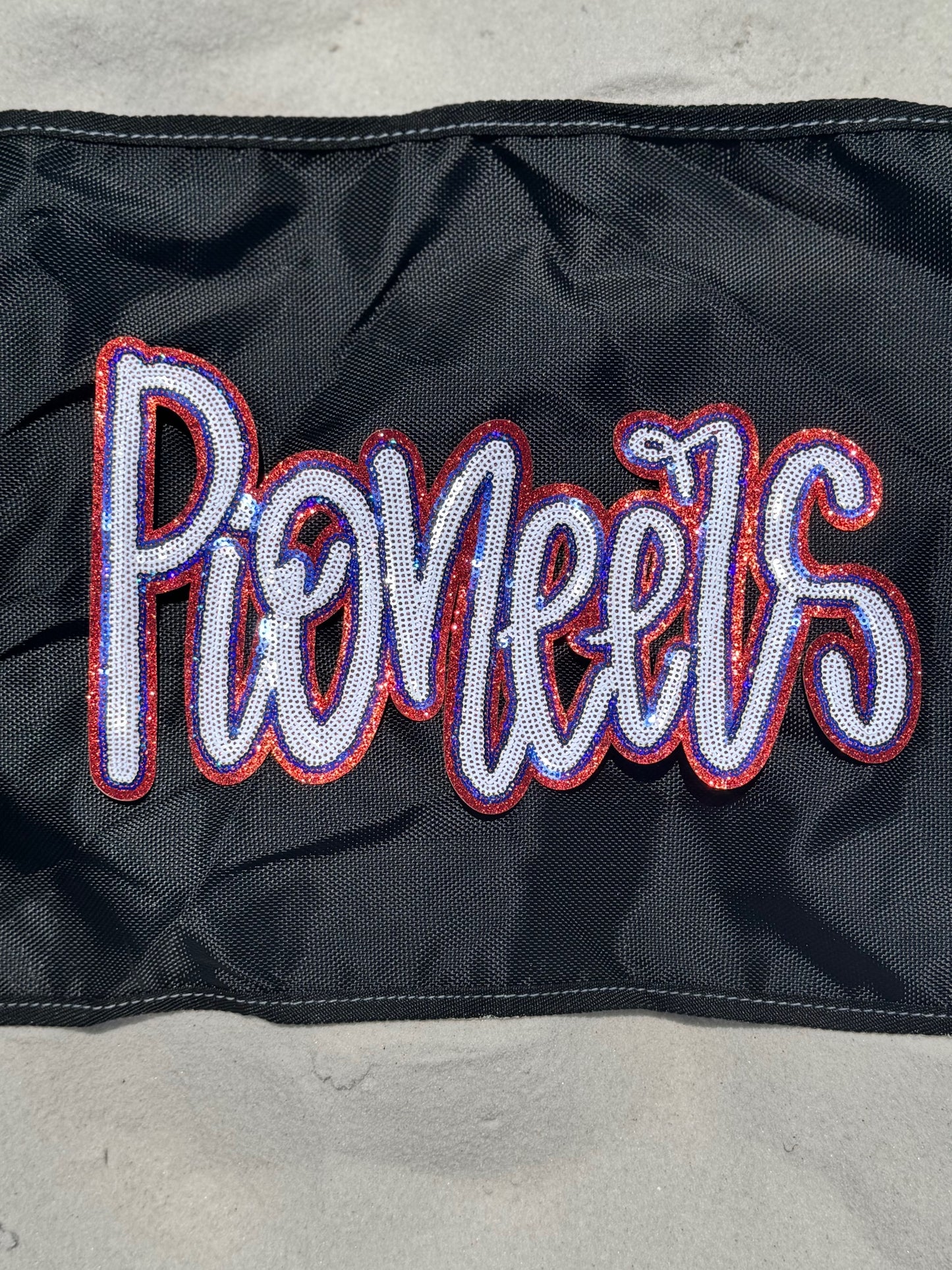 Sequin Pioneers Patch: Red Glitter Iron-On Sports Patch